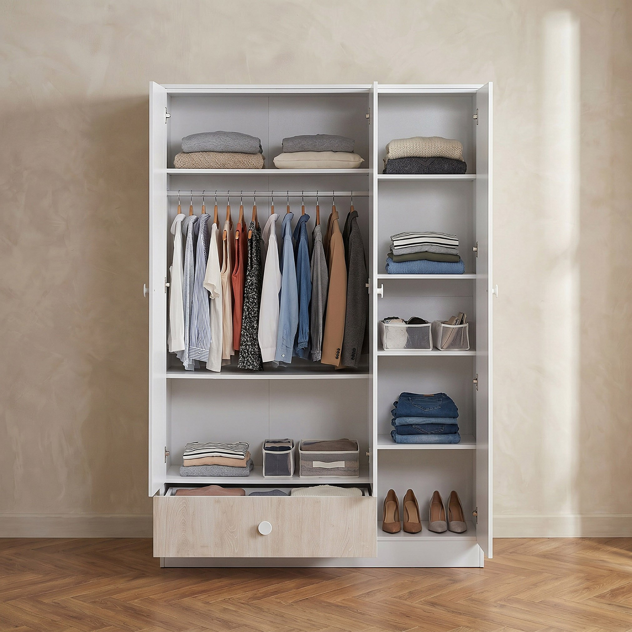 خزانة ملابس ثلاثة أبواب ودرج واحد من إيفوري-hbxfurniture-wardrobes-image-3