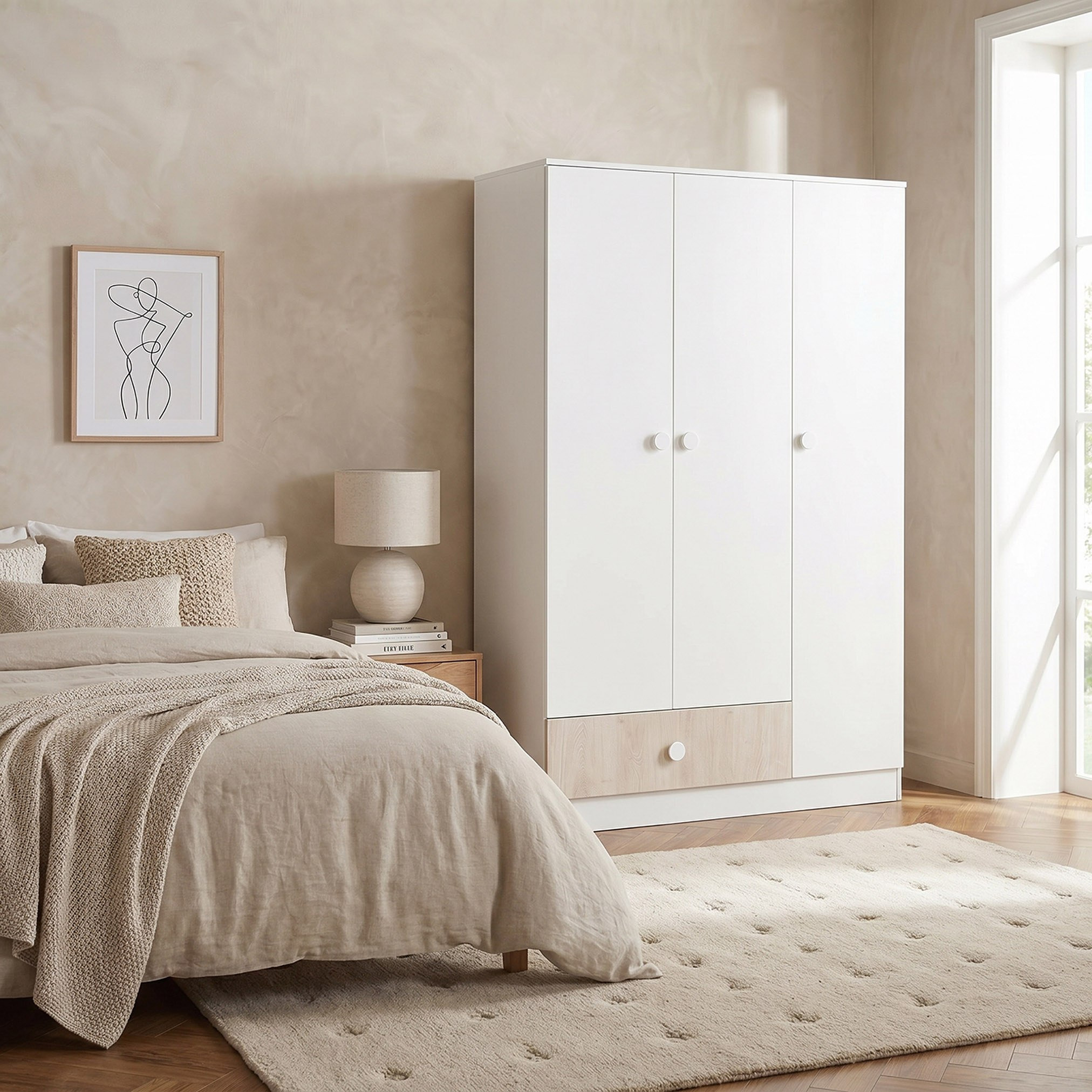 خزانة ملابس ثلاثة أبواب ودرج واحد من إيفوري-hbxfurniture-wardrobes-image-7