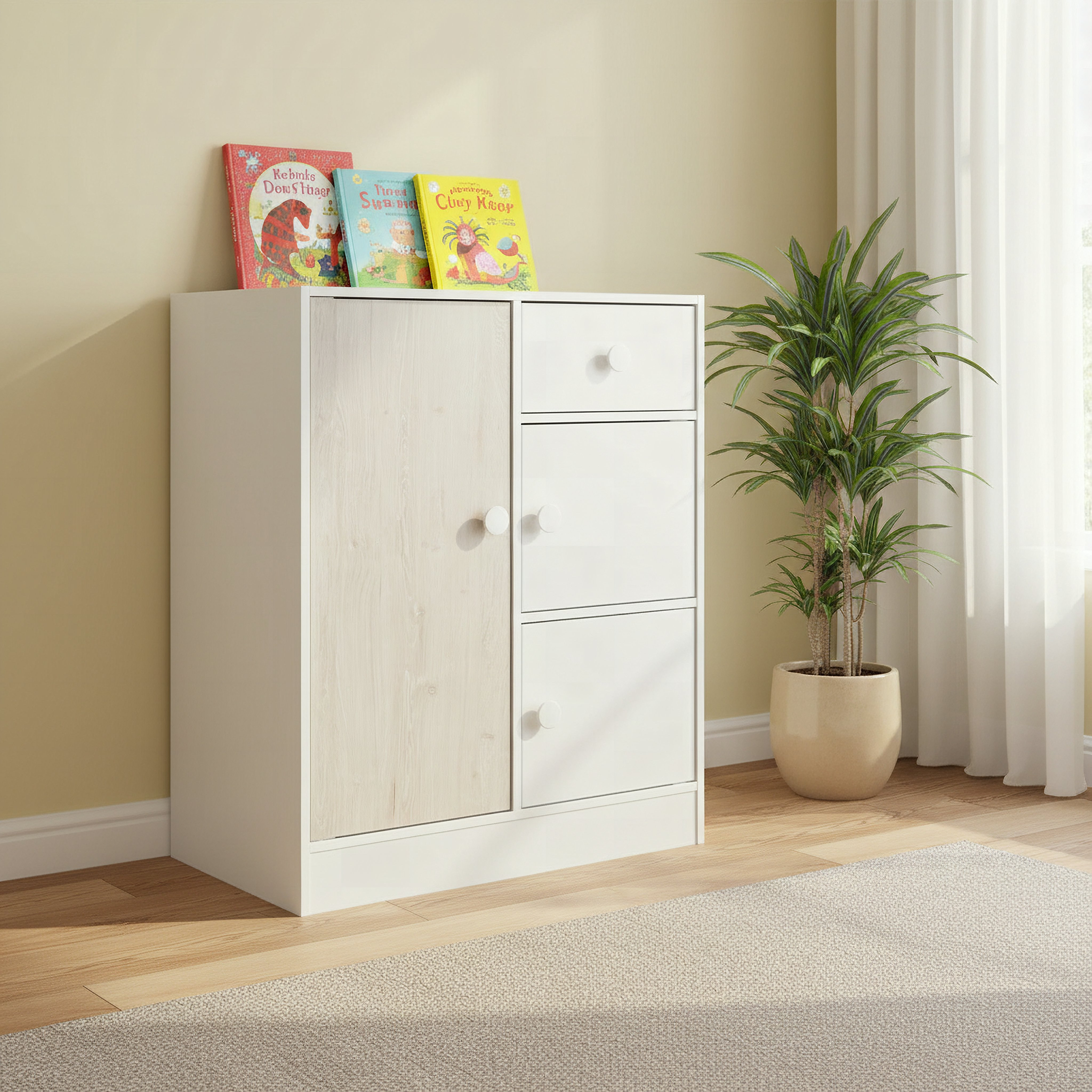 Ivory Cody Kids Cabinet with 3 Doors and 1 Drawer