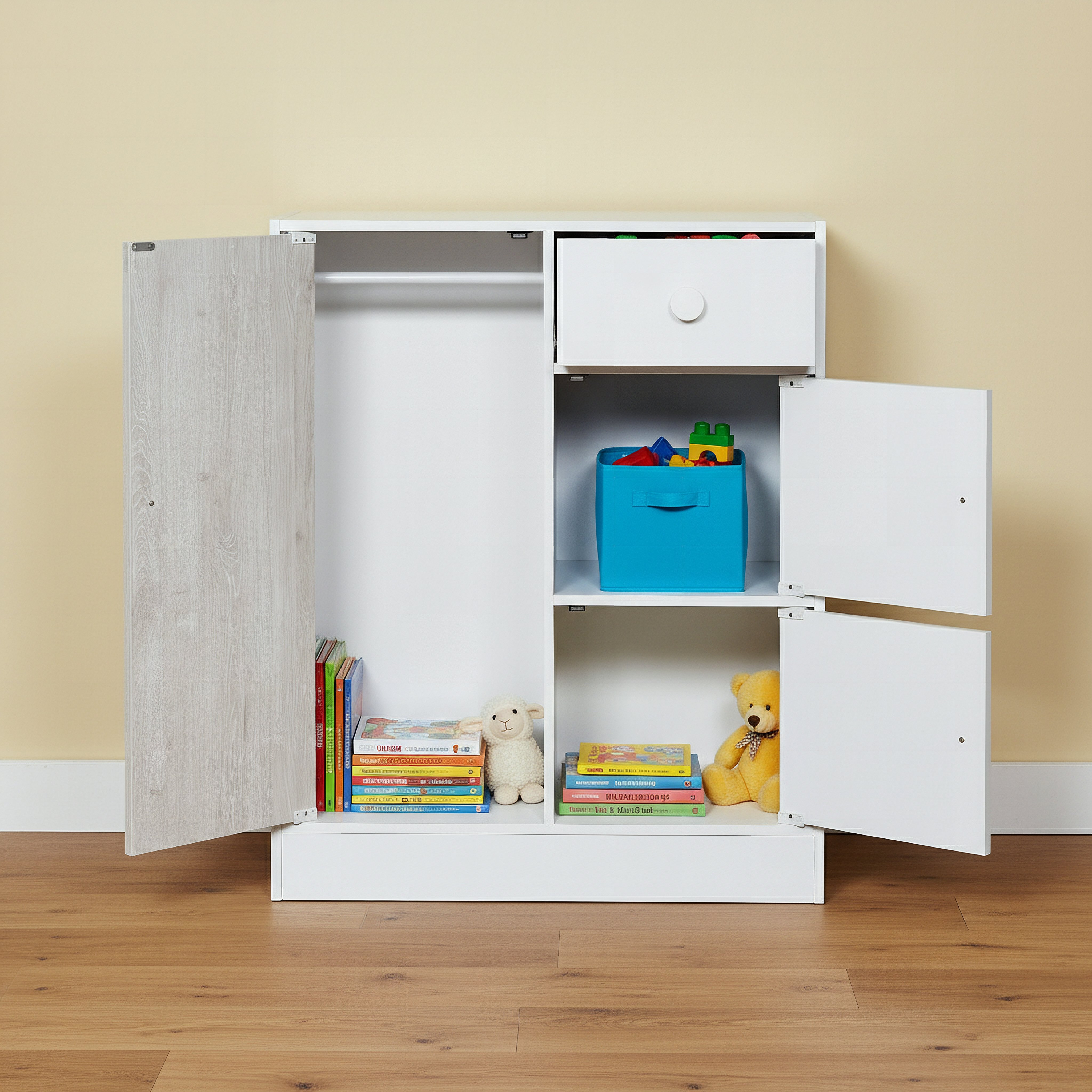 Ivory Cody Kids Cabinet with 3 Doors and 1 Drawer-hbxfurniture-wardrobes-image-3