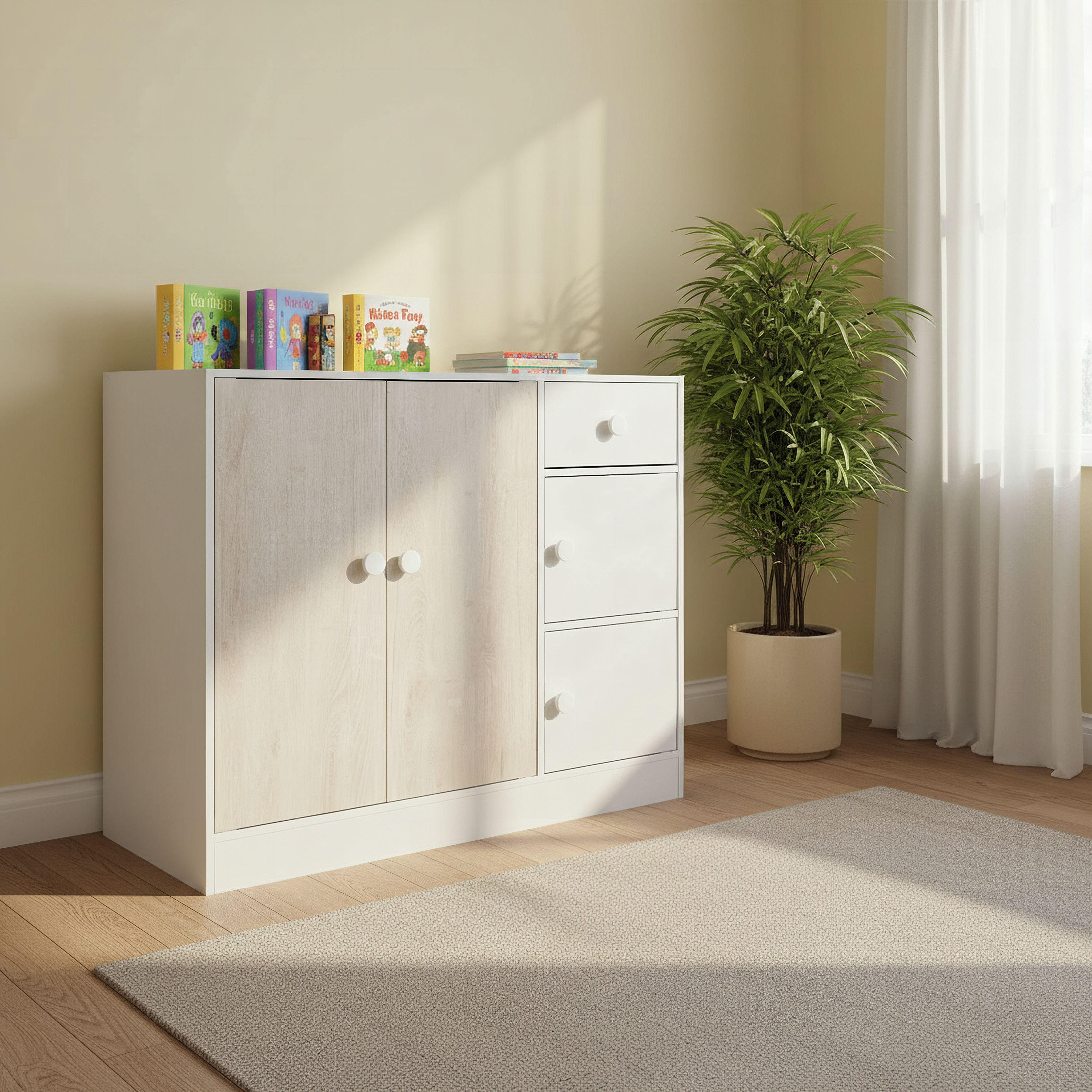 Ivory Cody Kids Cabinet with 4 Doors and 1 Drawer-hbxfurniture-wardrobes-image-1