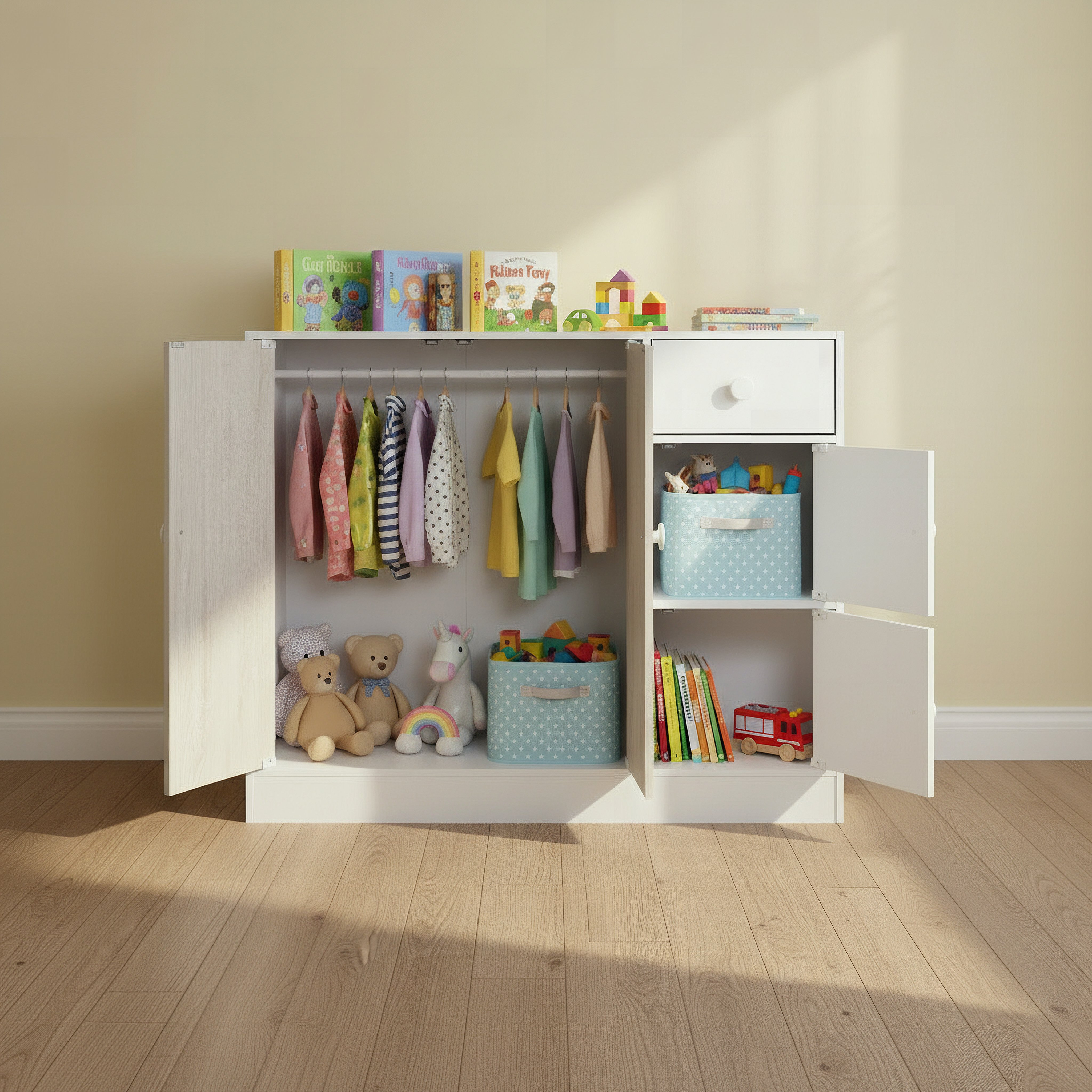 Ivory Cody Kids Cabinet with 4 Doors and 1 Drawer-hbxfurniture-wardrobes-image-3