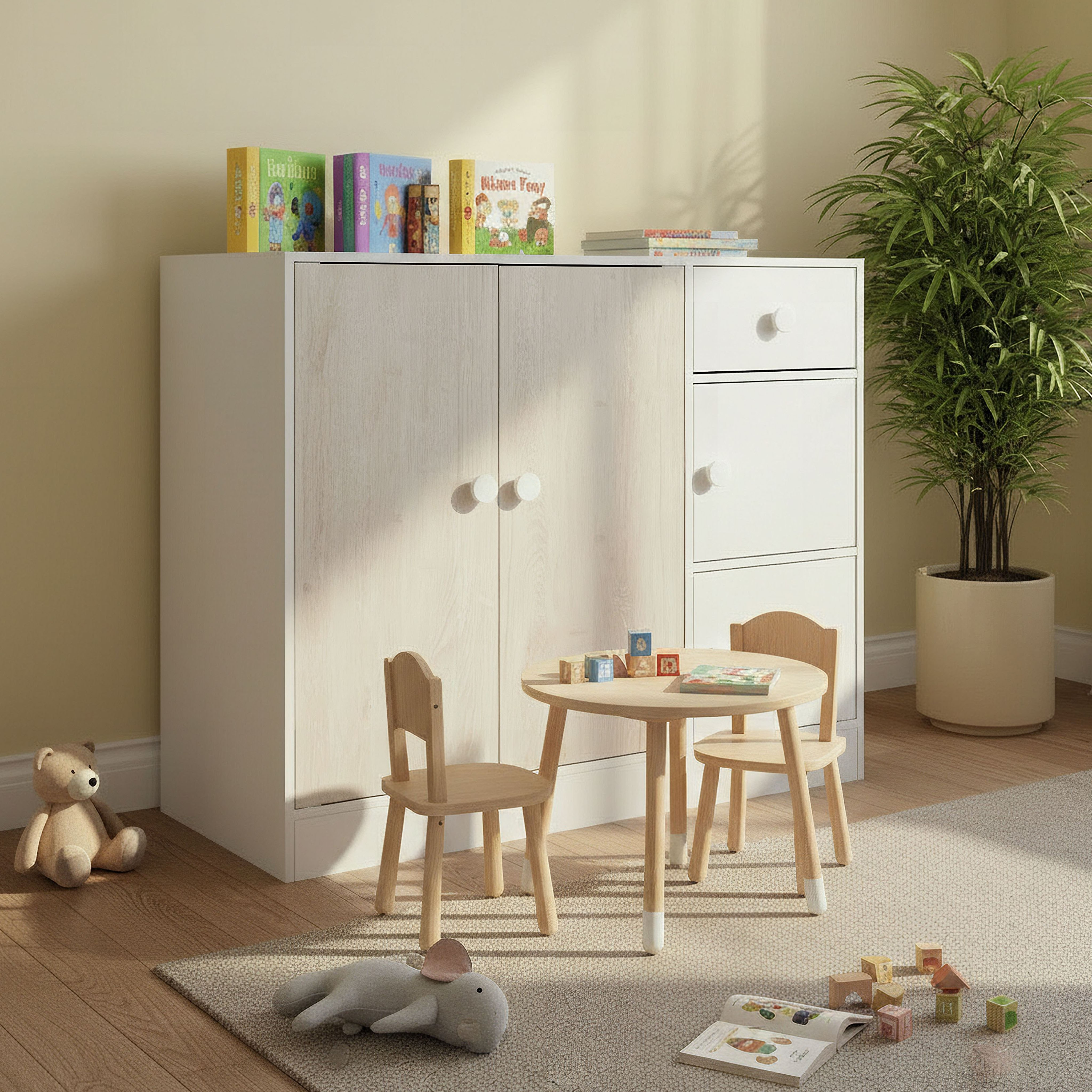 Ivory Cody Kids Cabinet with 4 Doors and 1 Drawer-hbxfurniture-wardrobes-image-7