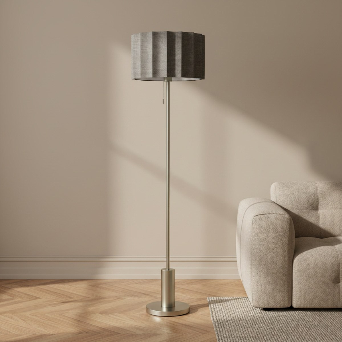 Merick Metal Floor Lamp with Linen Shade - 35x155 cm-hbxhomeware-hbxdecorandfurnishings-image-1