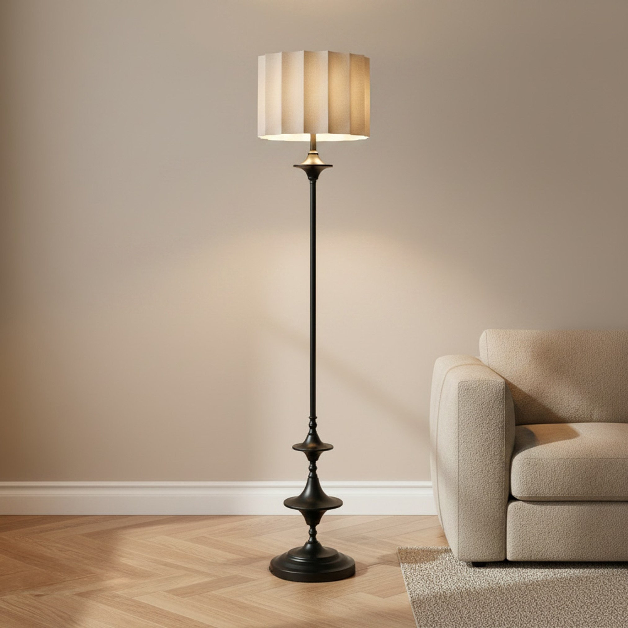 Merick Metal Floor Lamp with Linen Shade - 35x155 cm-hbxhomeware-hbxdecorandfurnishings-image-2