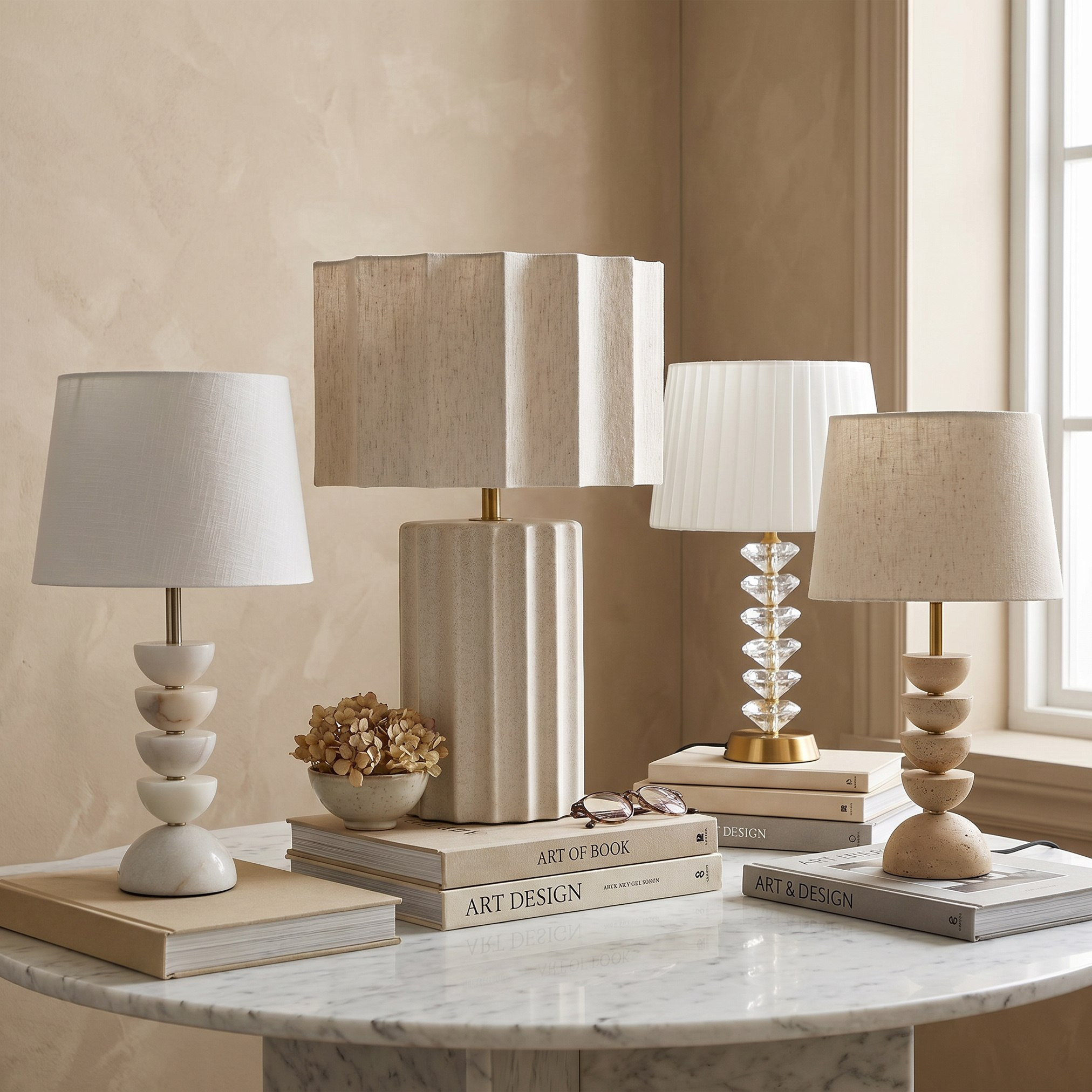مصباح طاولة سيراميك بغطاء كتان من ميريك - 39x23x56 سم-hbxlivingroom-lighting-tablelamps-image-5