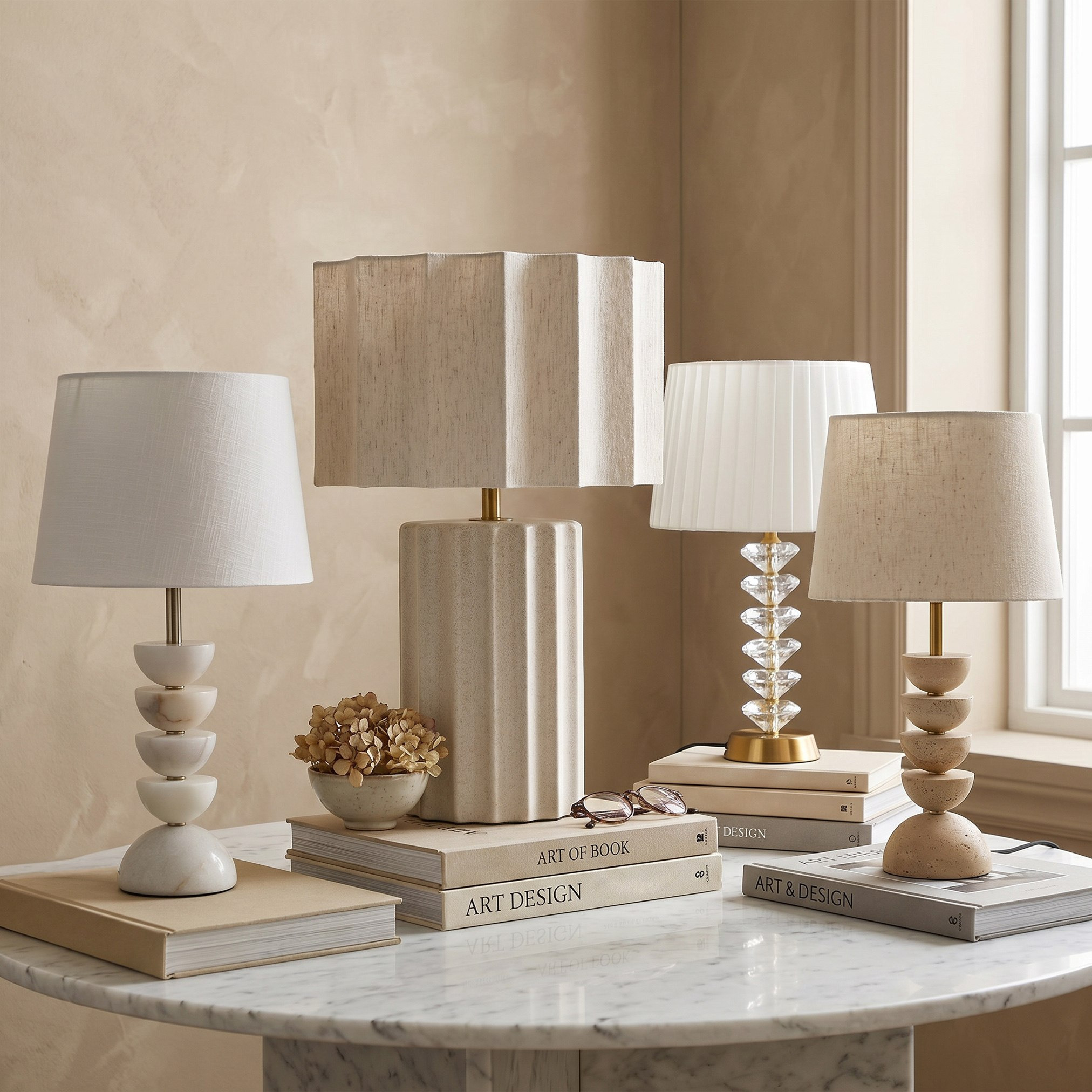 Merick Travertine Table Lamp with Linen Shade - 28x48 cm-hbxlivingroom-lighting-tablelamps-image-5