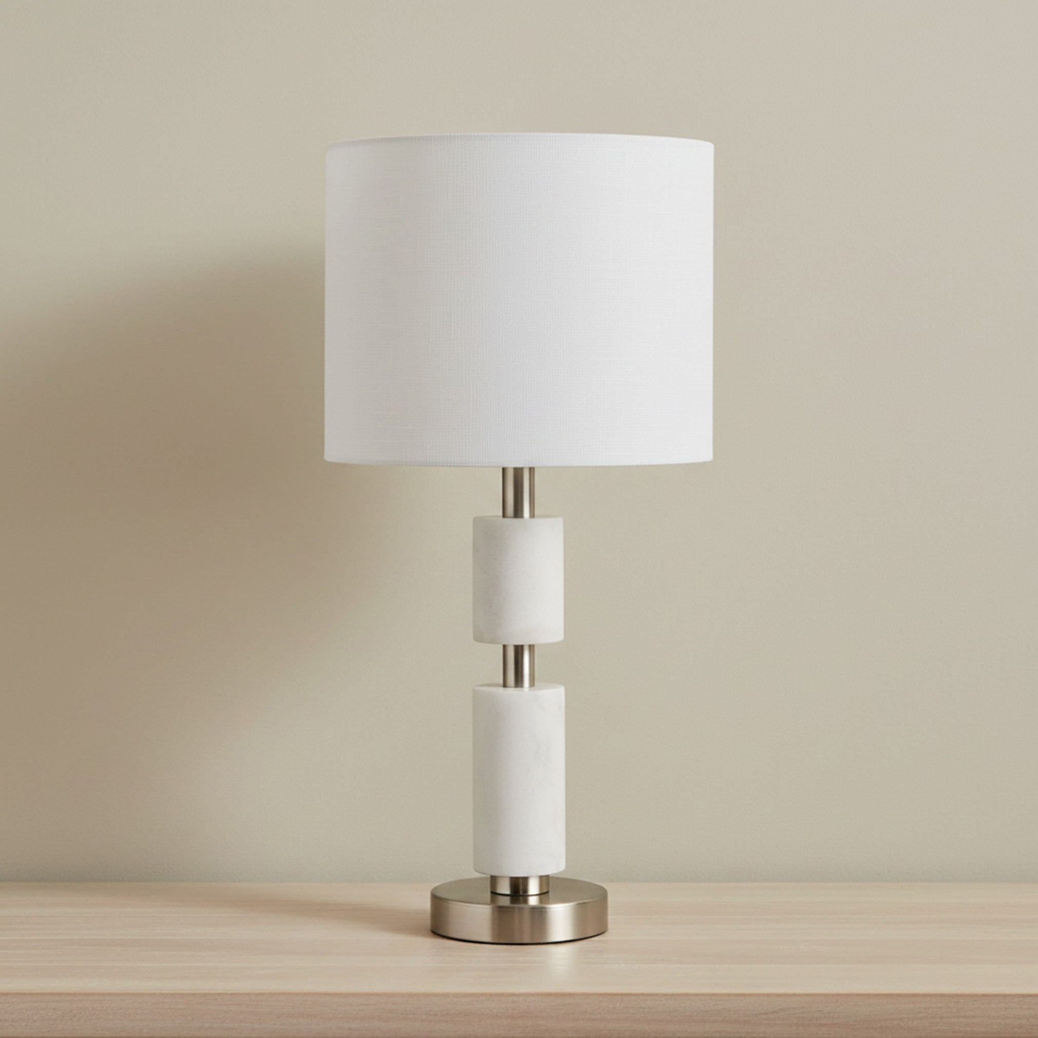 Merick Marble Table Lamp with Linen Shade - 25x51 cm-hbxlivingroom-lighting-tablelamps-image-1