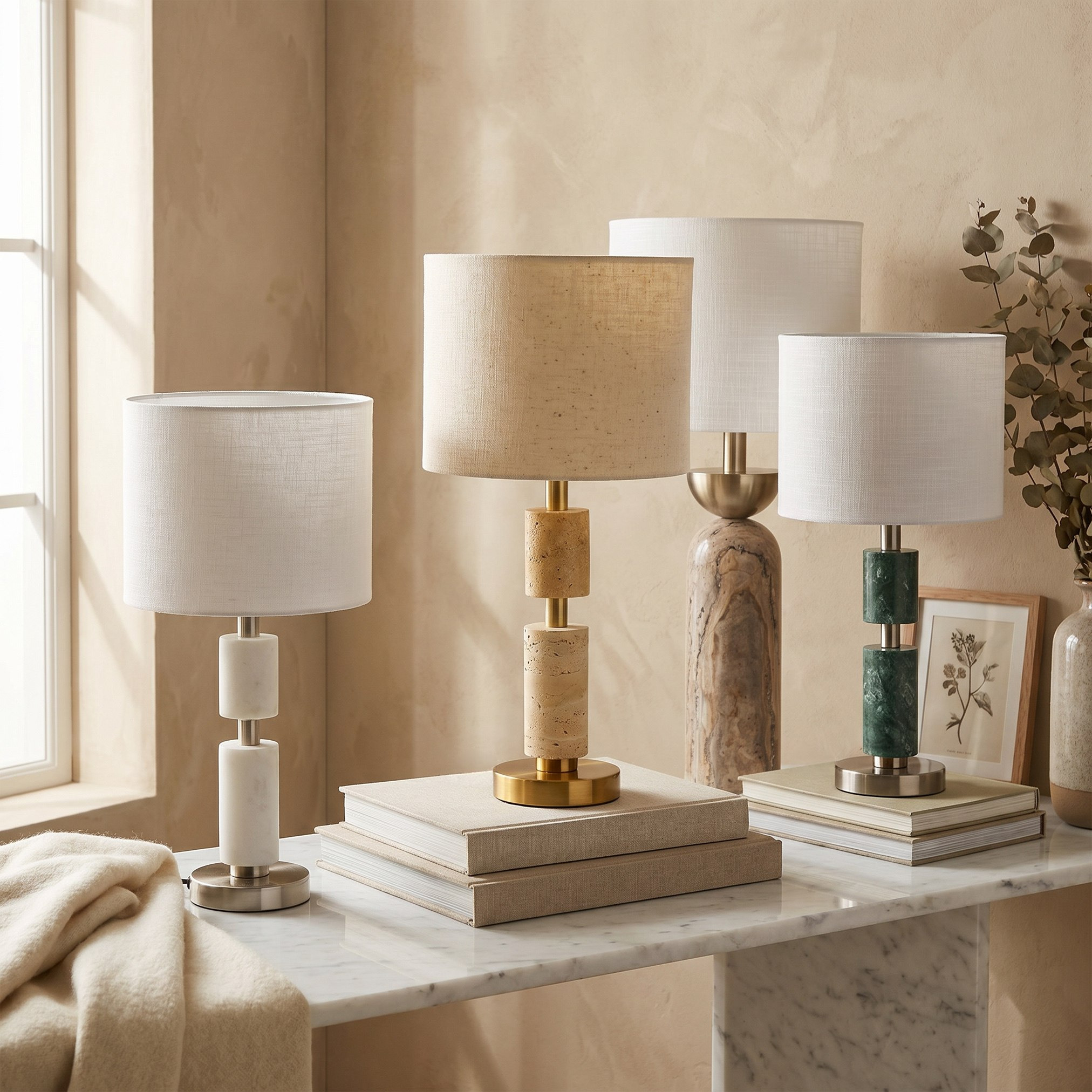 Merick Marble Table Lamp with Linen Shade - 25x51 cm-hbxlivingroom-lighting-tablelamps-image-5