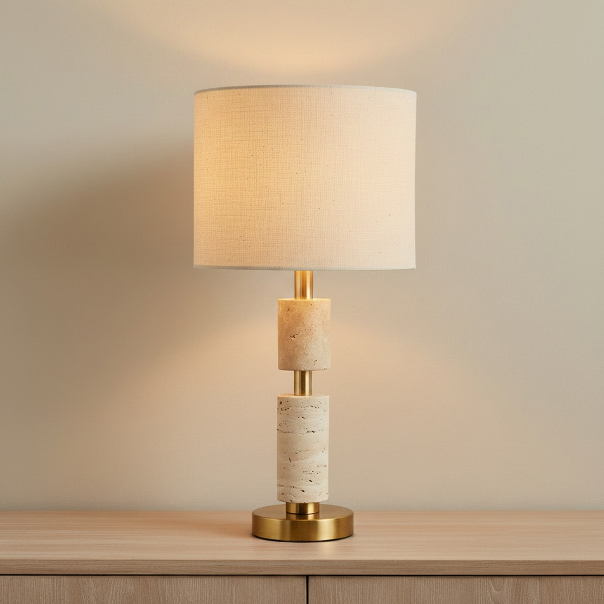 Merick Travertine Table Lamp with Linen Shade - 25x51 cm-hbxlivingroom-lighting-tablelamps-image-2