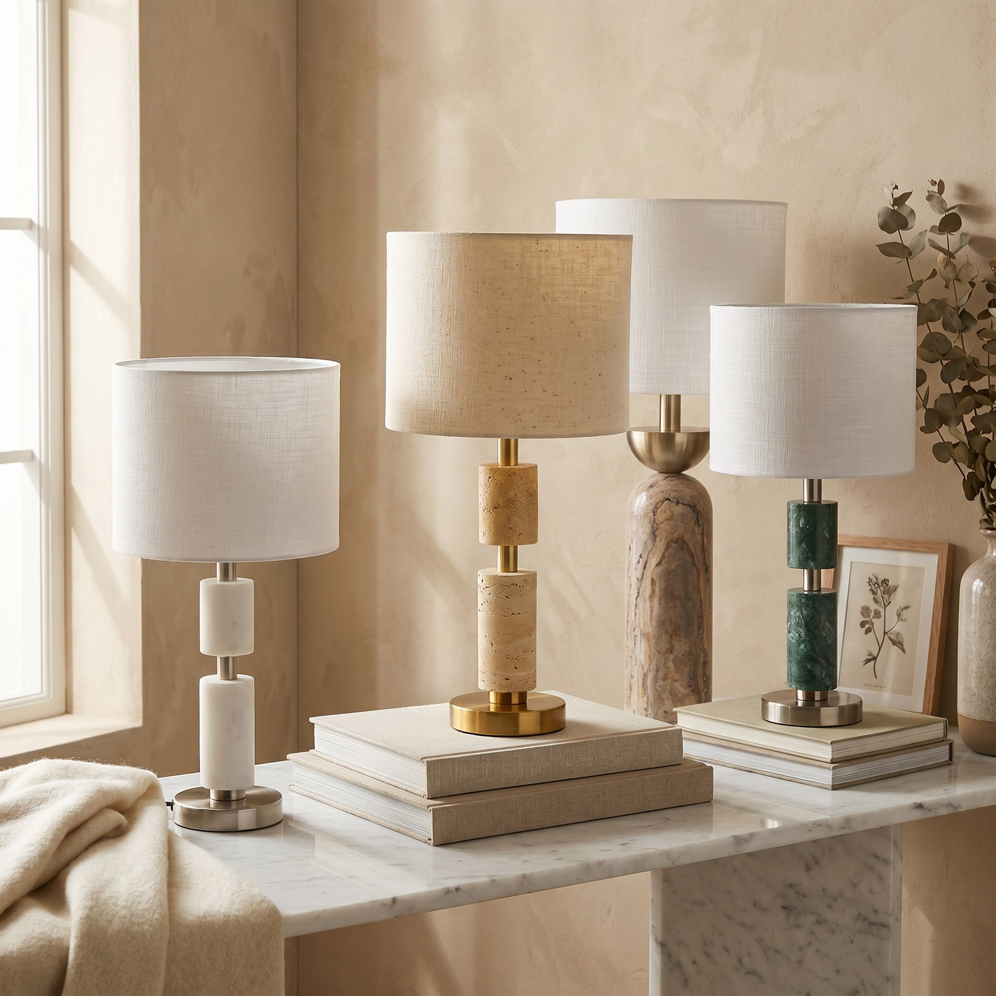مصباح طاولة رخام بغطاء كتان من ميريك - 23x48 سم-hbxlivingroom-lighting-tablelamps-image-5