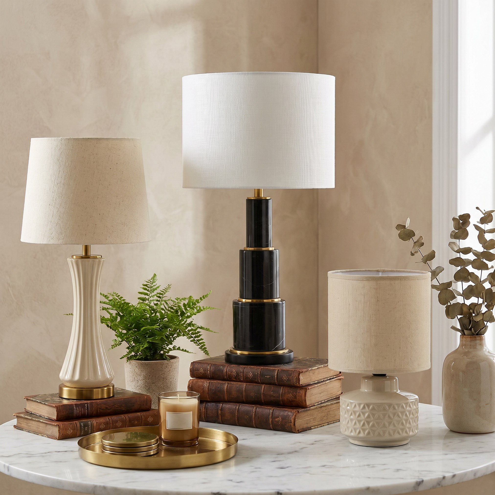 Merick Marble Table Lamp with Linen Shade - 35x64 cm-hbxlivingroom-lighting-tablelamps-image-5