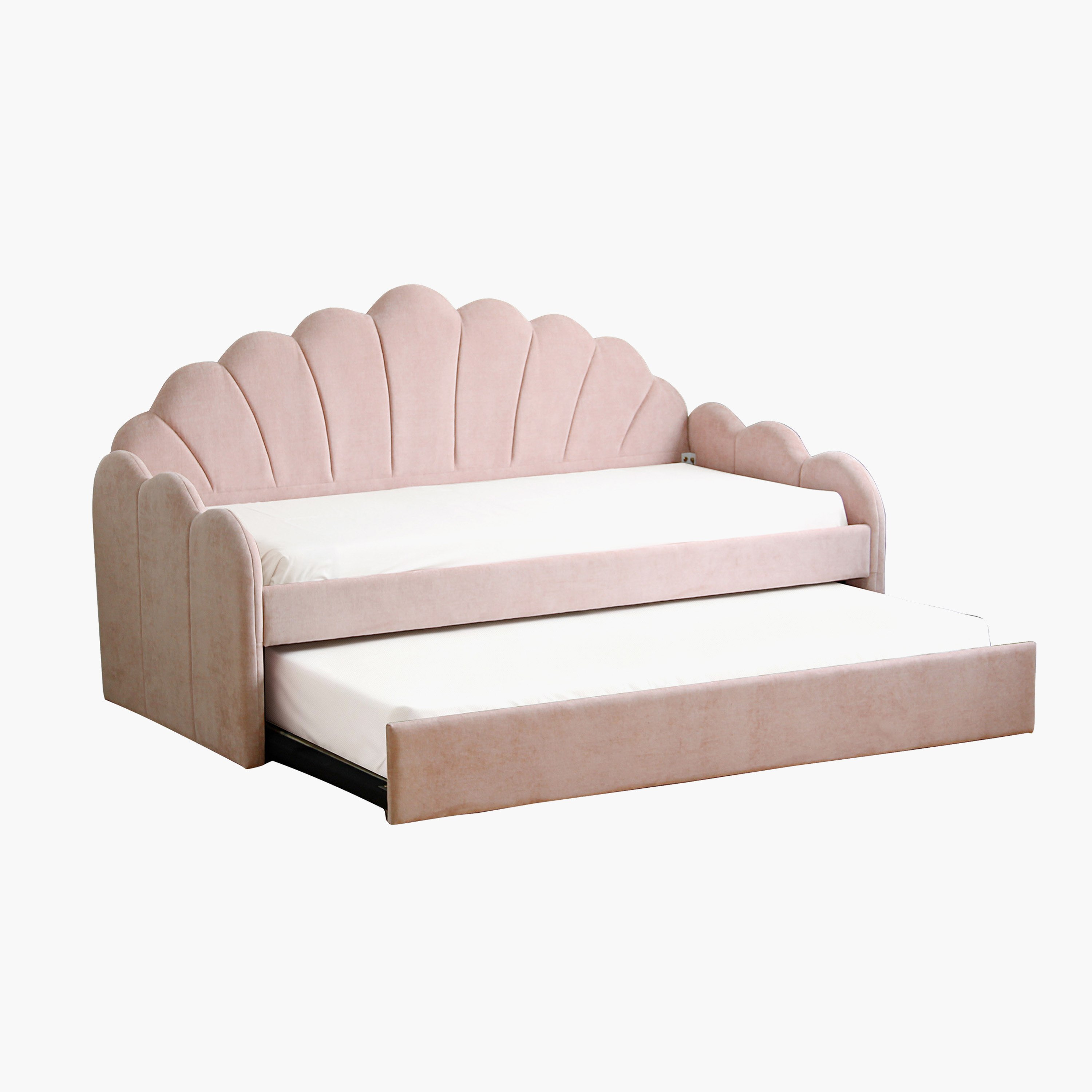 Ivory Bloom Upholstered Single Day Bed with Pull-Out Bed - 90x200 cm-hbxfurniture-bedsandbedsets-daybeds-image-2