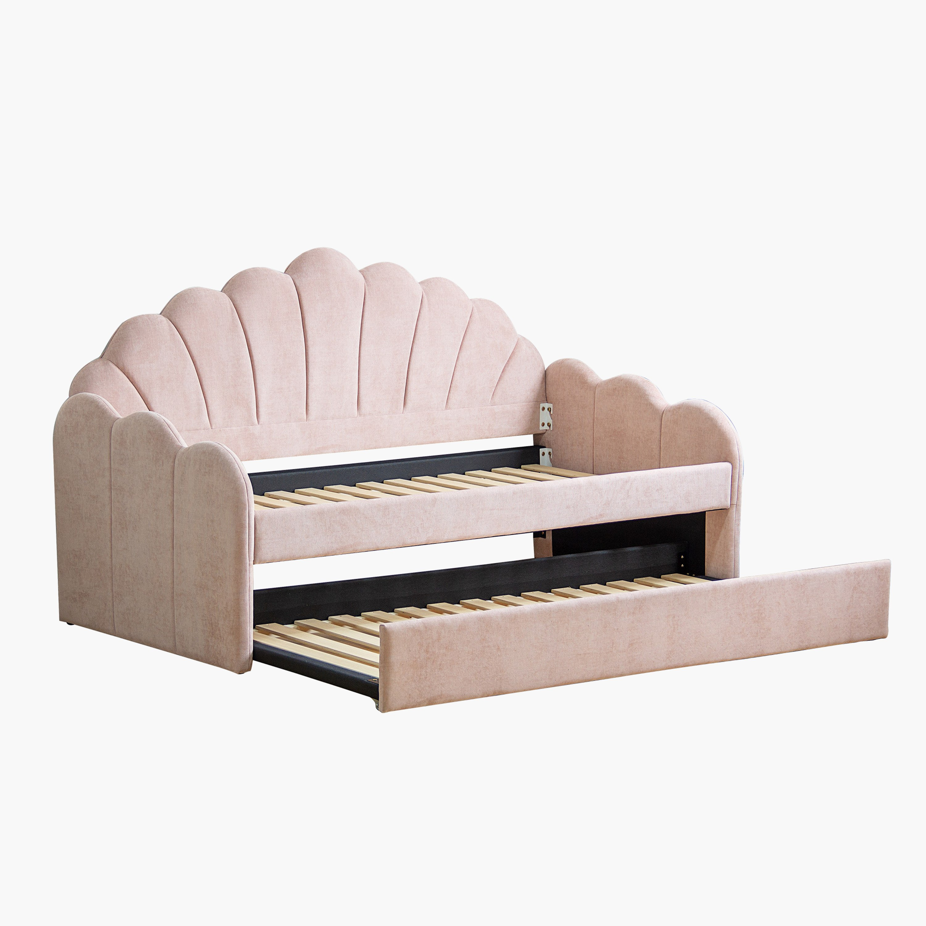 Ivory Bloom Upholstered Single Day Bed with Pull-Out Bed - 90x200 cm-hbxfurniture-bedsandbedsets-daybeds-image-4