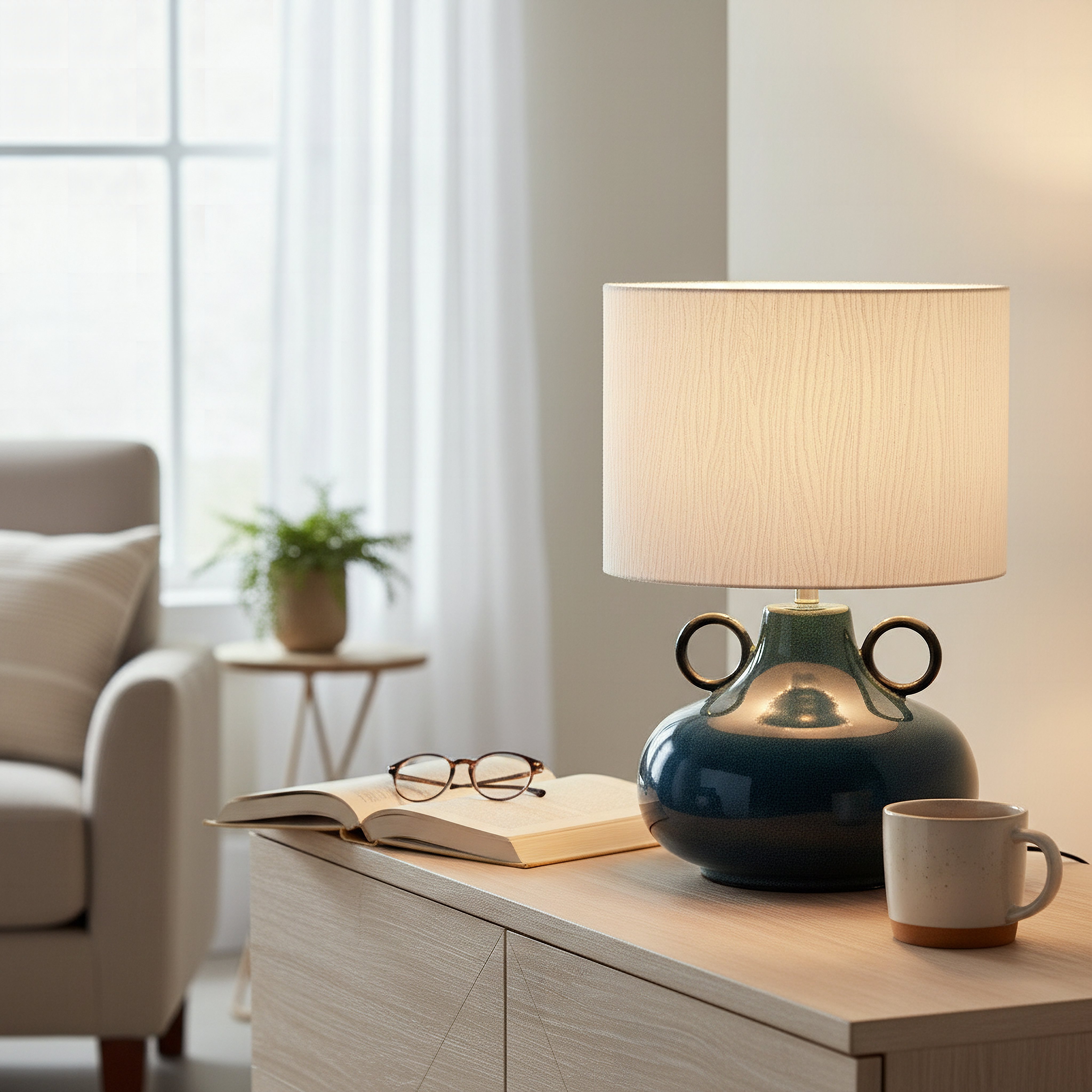 مصباح طاولة بغطاء كتان من إلينور - 43.5 سم-hbxlivingroom-lighting-tablelamps-image-5