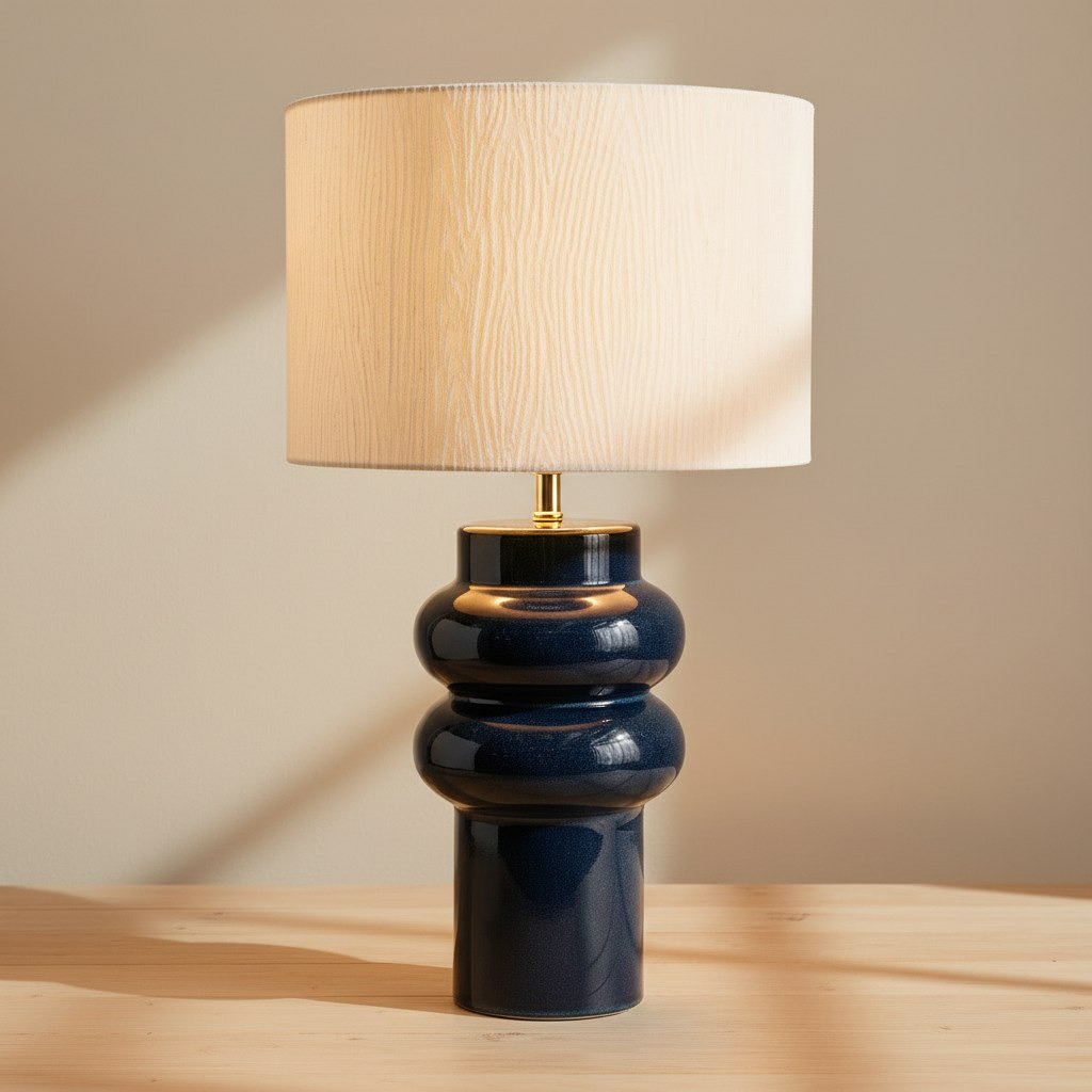 مصباح طاولة سيراميك لماع مع غطاء كتان من إلينور - 55.5 سم-hbxlivingroom-lighting-tablelamps-image-2