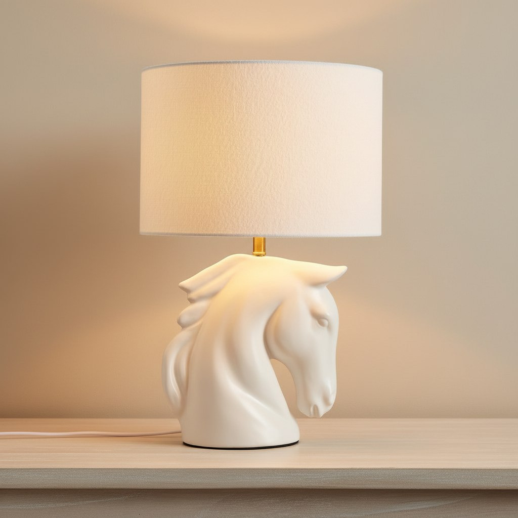 Elinor Ceramic Horse Table Lamp with Linen Shade - 48 cm-hbxlivingroom-lighting-tablelamps-image-2