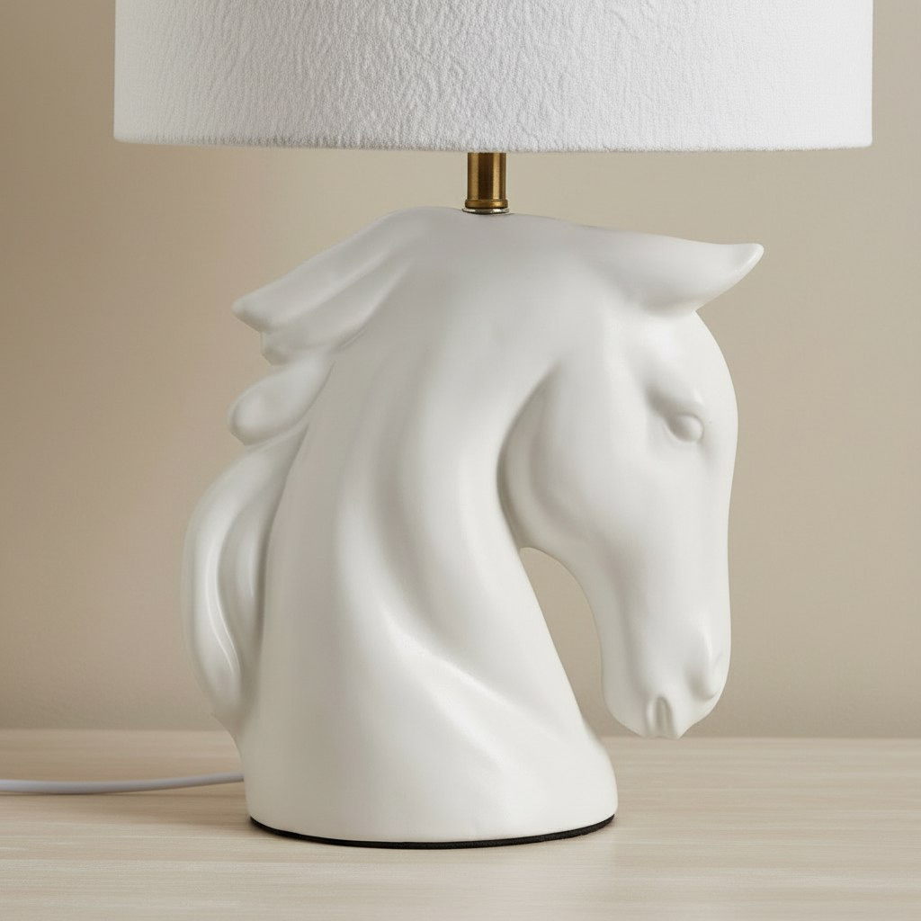 Elinor Ceramic Horse Table Lamp with Linen Shade - 48 cm-hbxlivingroom-lighting-tablelamps-image-4
