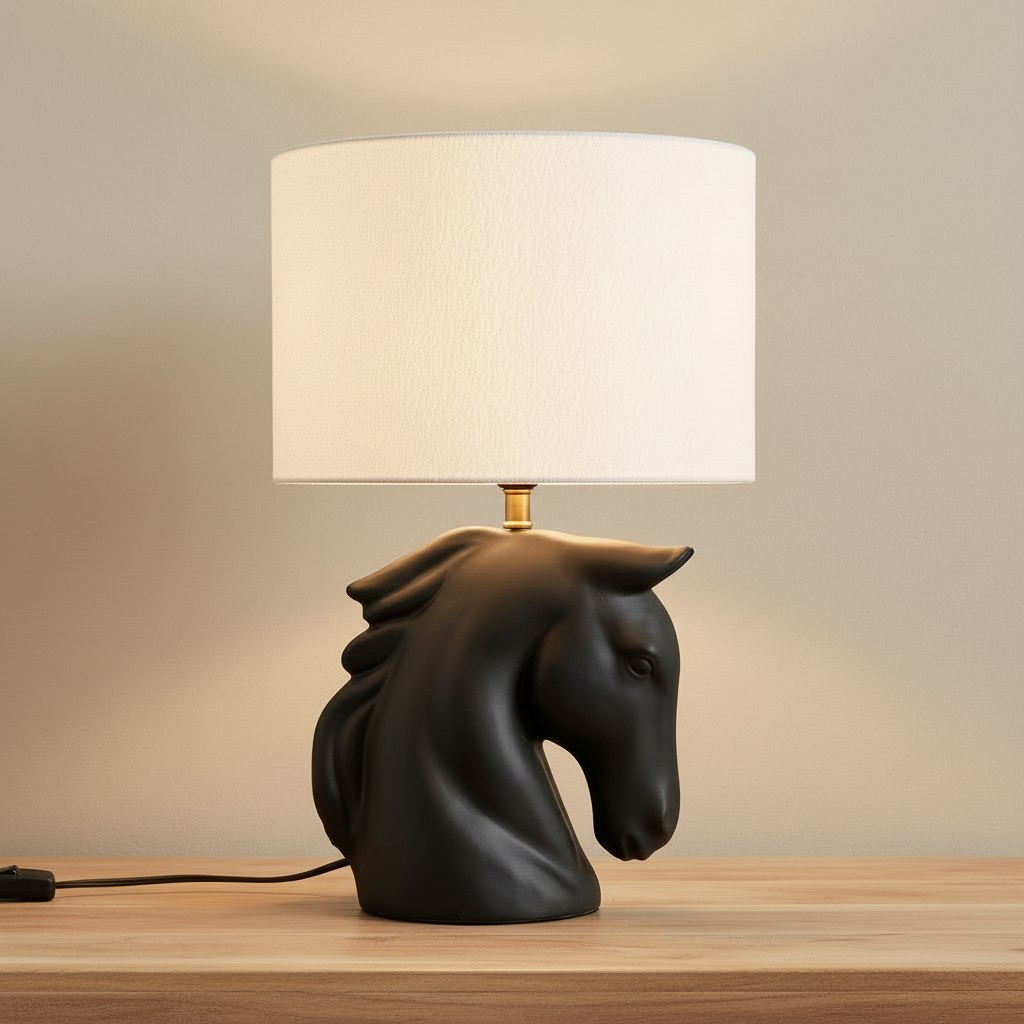 مصباح طاولة بتصميم حصان سيراميك مع غطاء كتان من إلينور - 48 سم-hbxlivingroom-lighting-tablelamps-image-2