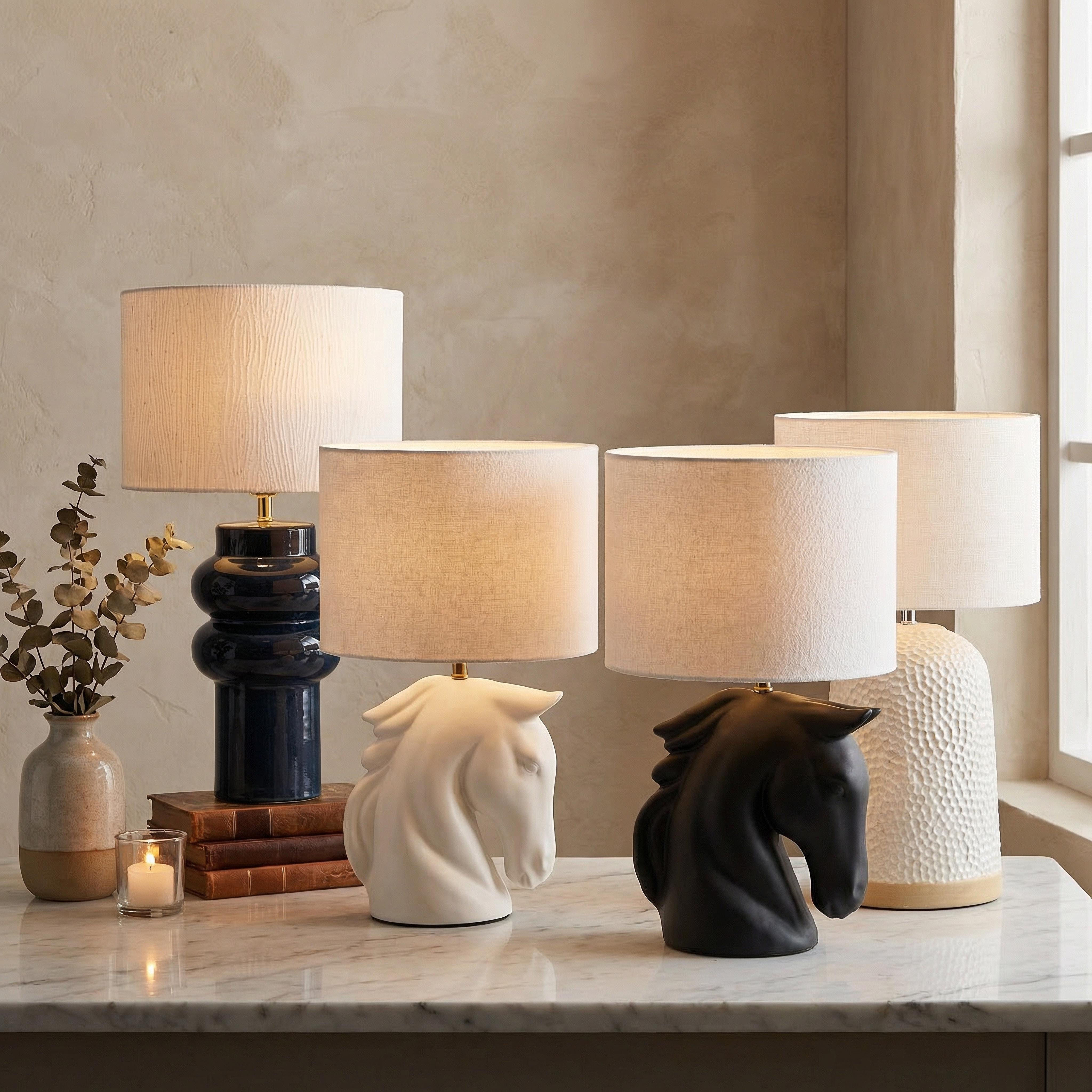مصباح طاولة بتصميم حصان سيراميك مع غطاء كتان من إلينور - 48 سم-hbxlivingroom-lighting-tablelamps-image-5