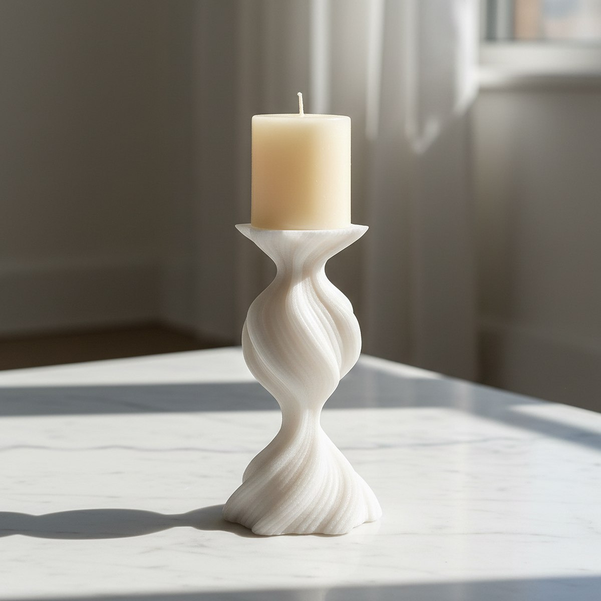 Clifford Ora Monochrome Luxe Marble Decorative Pillar Candleholder - 12.8x12.8x25 cm-hbxlivingroom-decorandaccessories-candleholders-image-1