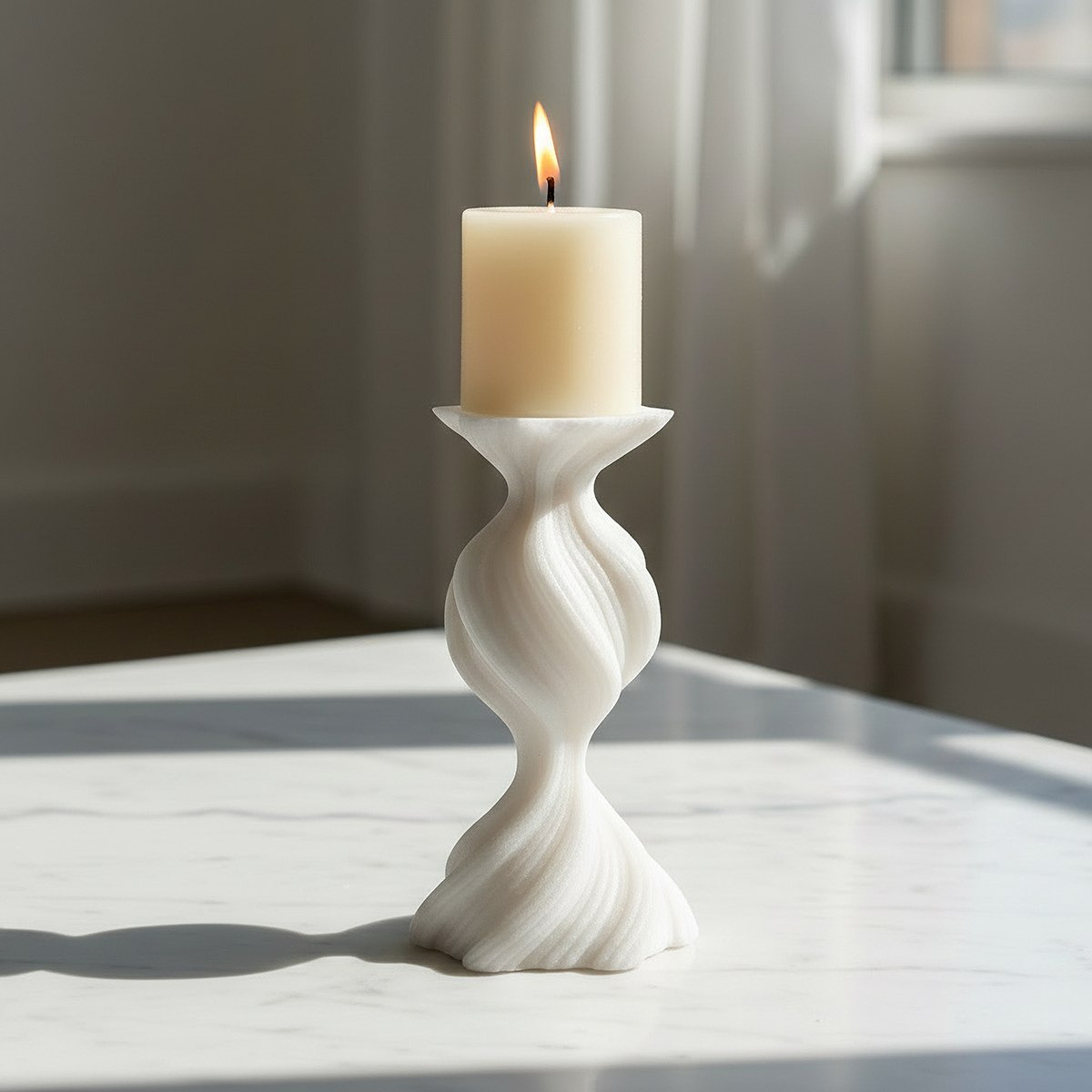 Clifford Ora Monochrome Luxe Marble Decorative Pillar Candleholder - 12.8x12.8x25 cm-hbxlivingroom-decorandaccessories-candleholders-image-2