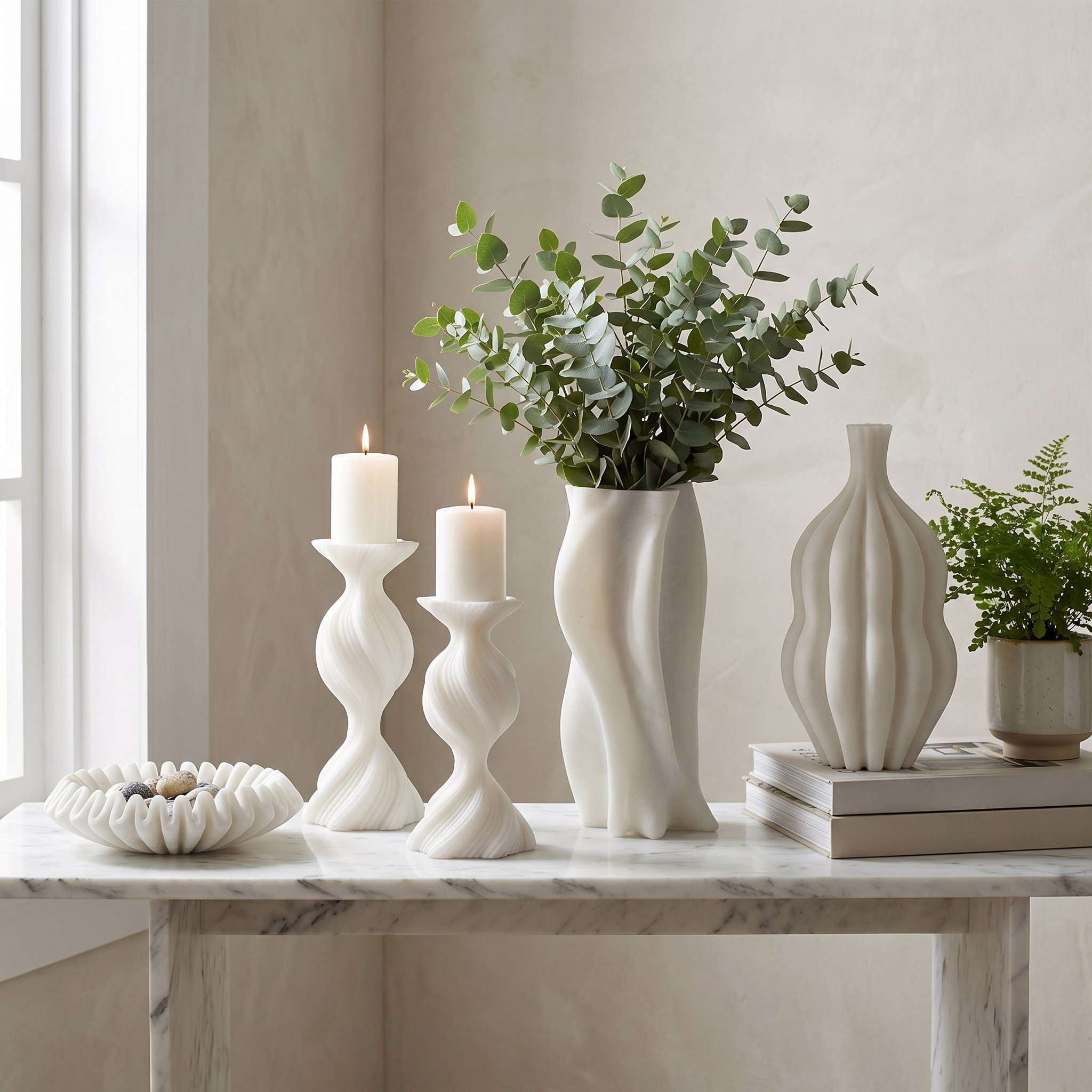 Clifford Ora Monochrome Luxe Marble Decorative Pillar Candleholder - 12.8x12.8x25 cm-hbxlivingroom-decorandaccessories-candleholders-image-5