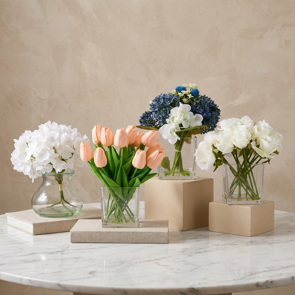 زهور صناعية بوعاء زجاجي بماء مزيف من آريوس - 24 سم-hbxlivingroom-decorandaccessories-plantersandurns-image-4
