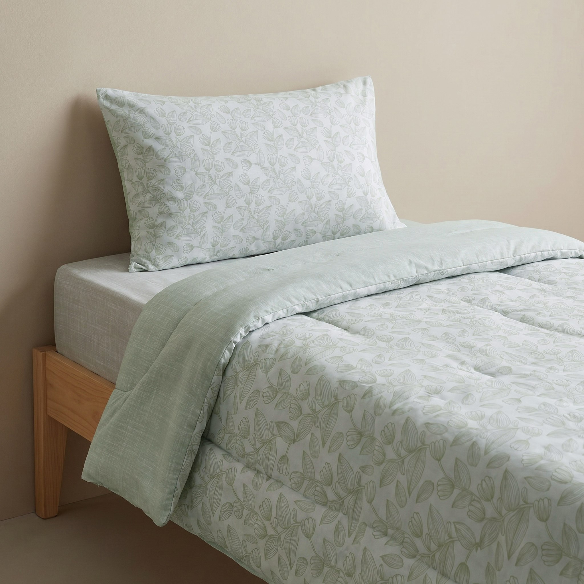 Aurora 2-Piece Fresh Leaf Printed Cotton Single Comforter Set - 135x220 cm-hbxhomeware-hbxbedroom-image-1