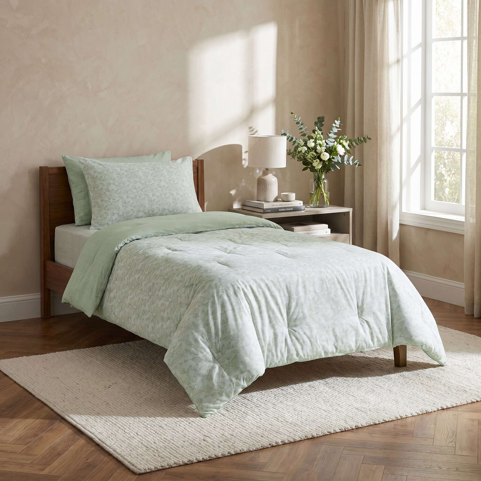 Aurora 2-Piece Fresh Leaf Printed Cotton Single Comforter Set - 135x220 cm-hbxhomeware-hbxbedroom-image-4