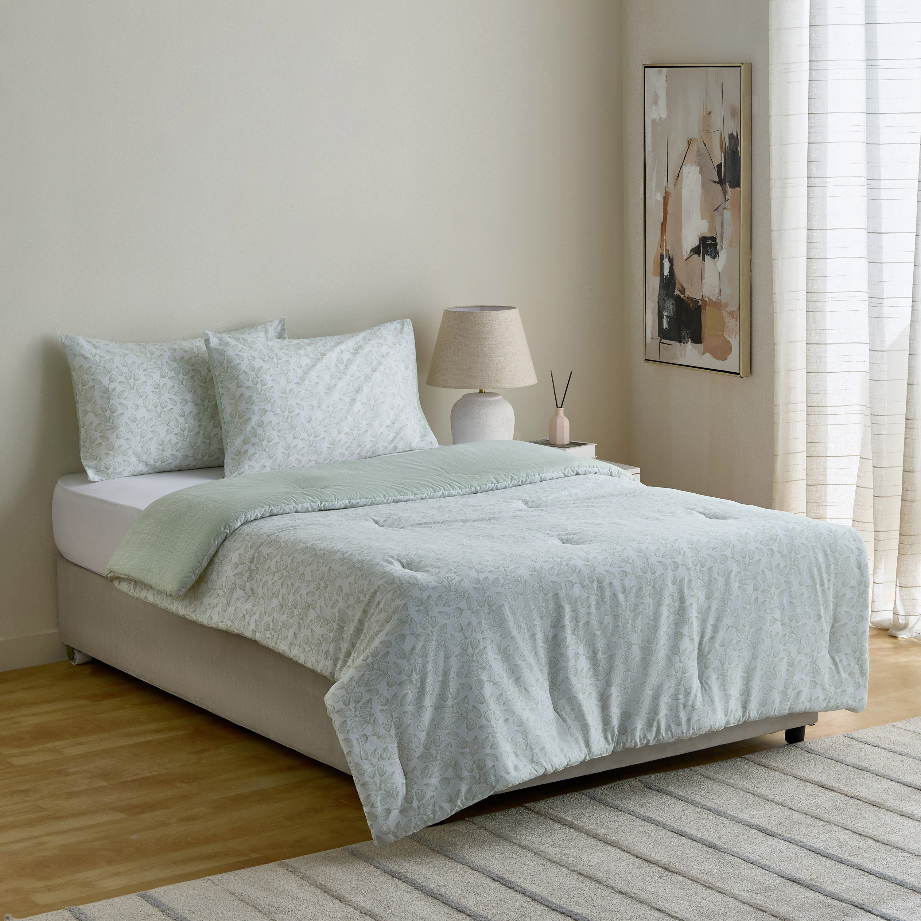 Aurora Fresh Leaf Printed Cotton 3-Piece Twin Comforter Set - 160x220 cm-hbxhomeware-hbxbedroom-image-7
