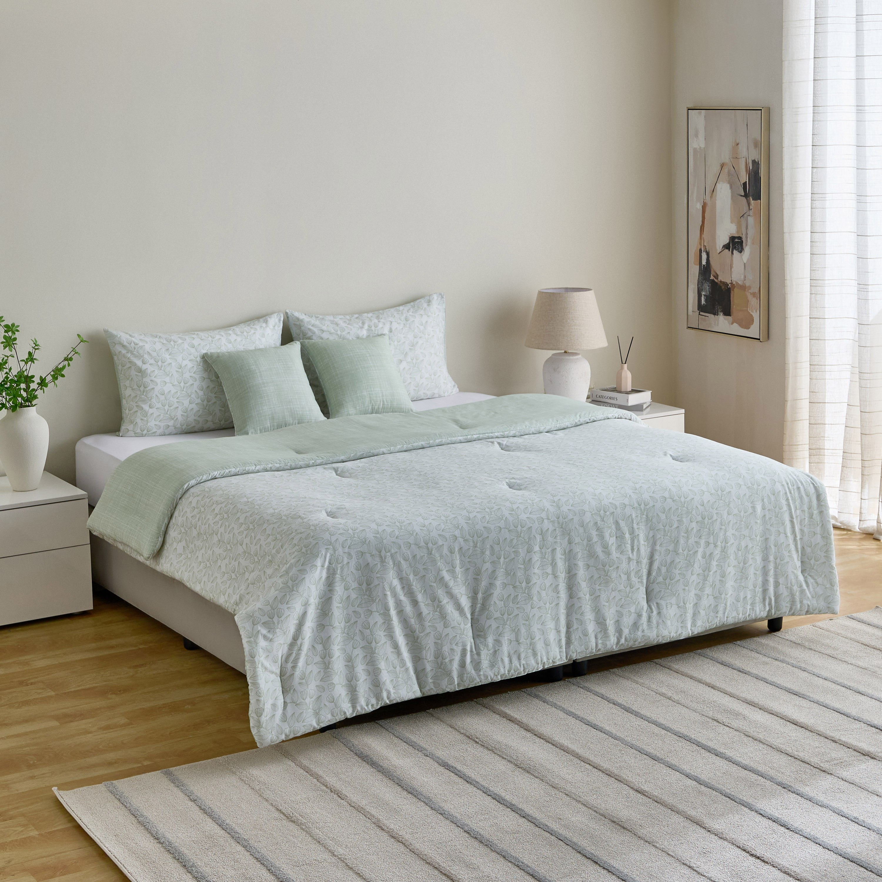 Aurora Fresh Leaf Printed Cotton 5-Piece King Comforter Set - 220x240 cm-hbxhomeware-hbxbedroom-image-8