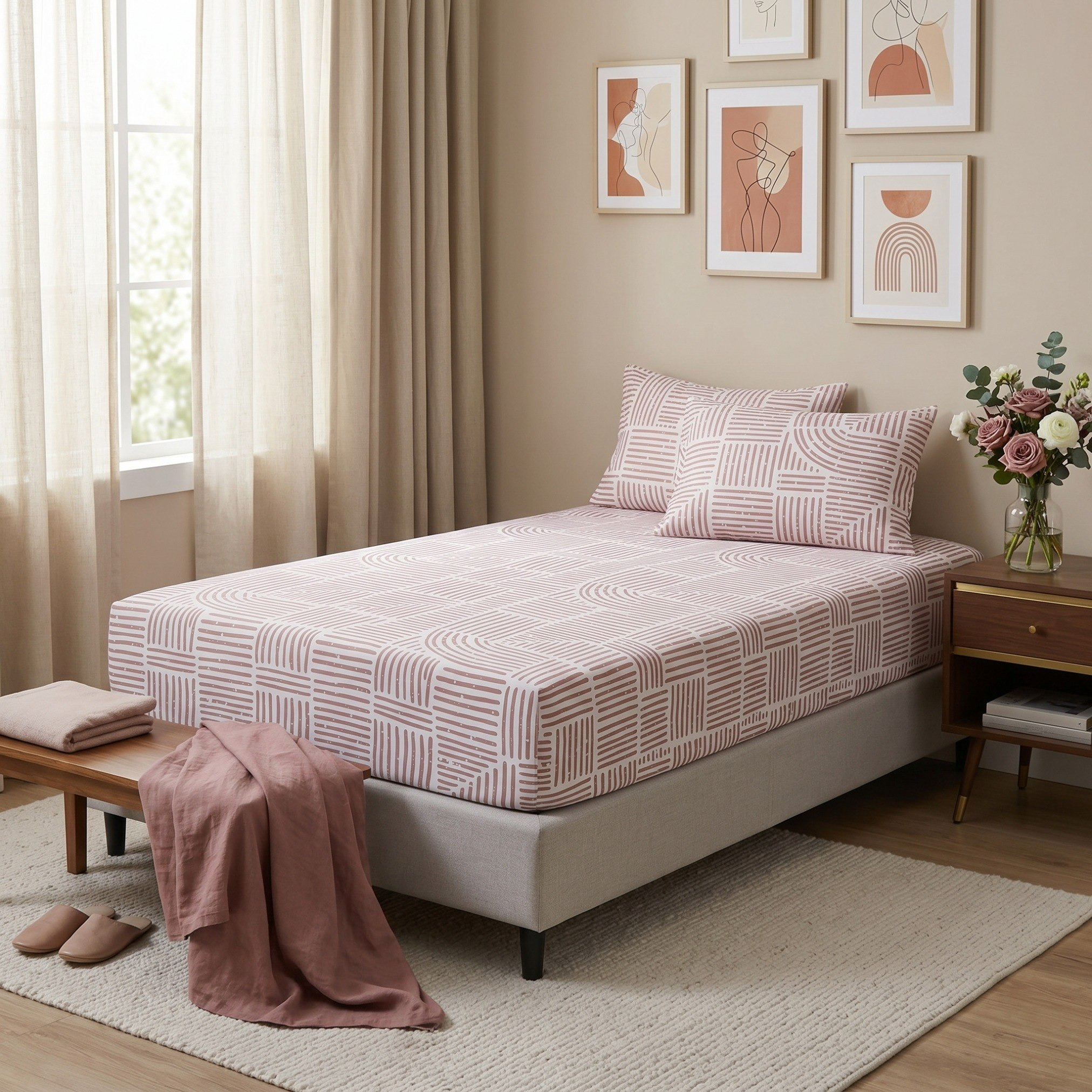 Albania Design Polycotton Single Fitted Sheet - 90x200+25 cm-hbxhomeware-bedding-fittedsheets-image-3