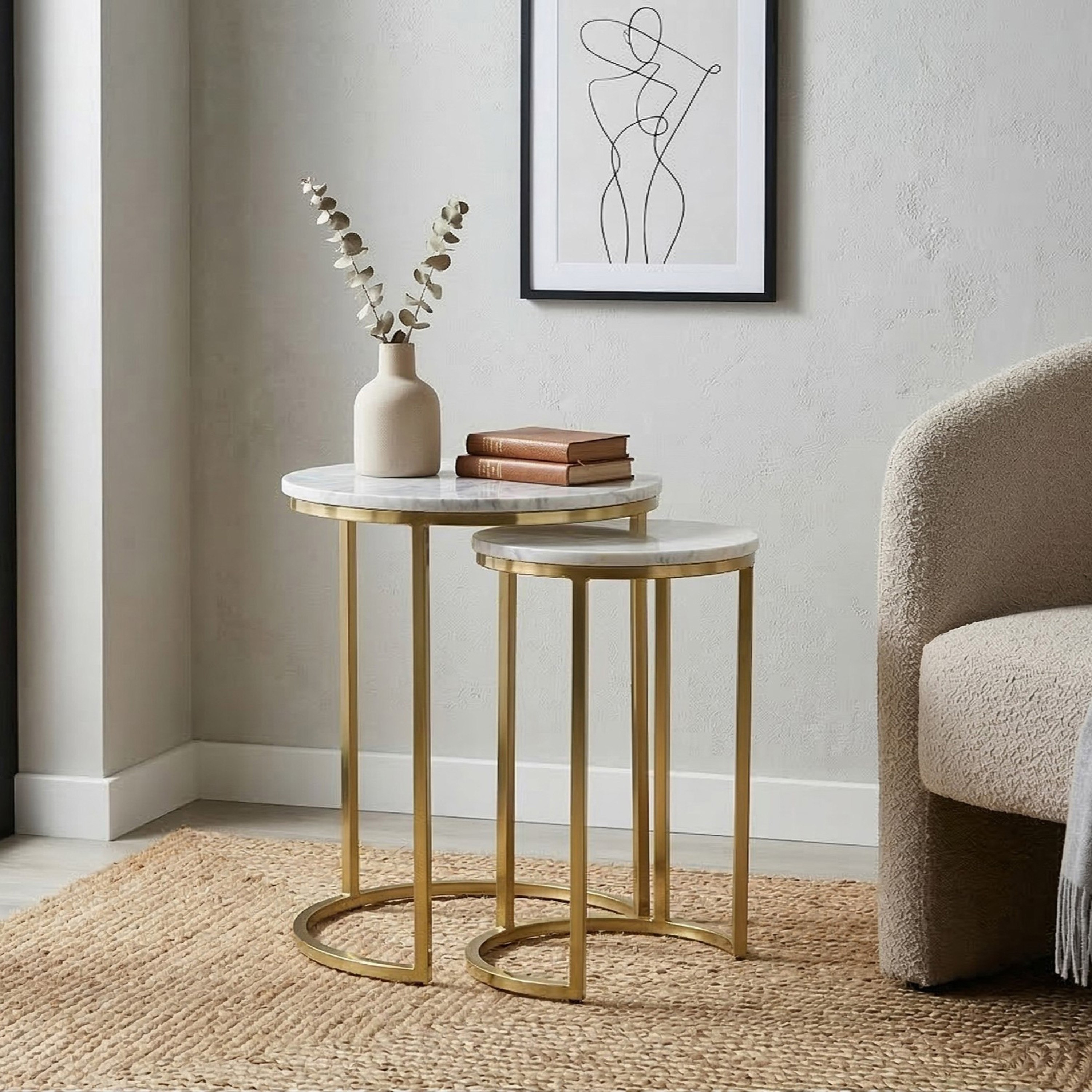Cavon Portia Genuine Marble Top Nest of Tables - Set of 2-hbxfurniture-livingroom-nestingtables-image-1