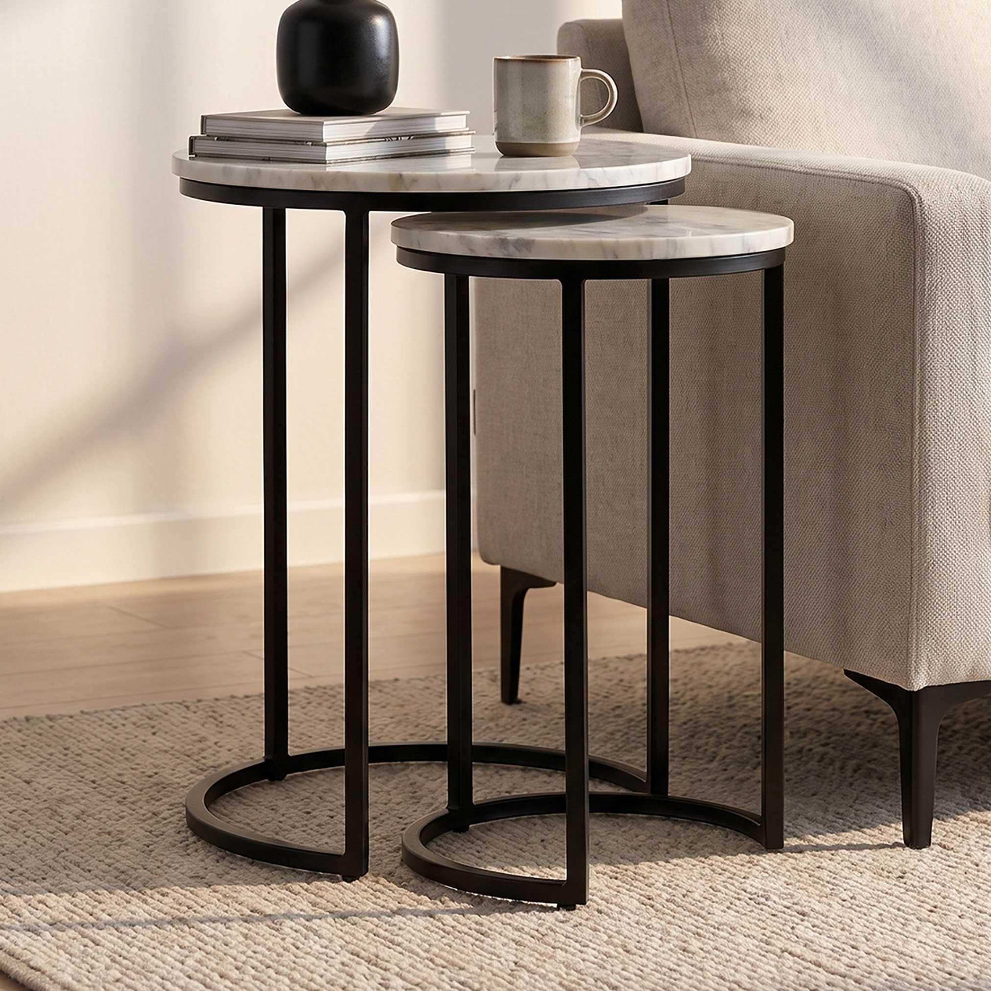 Cavon Portia Genuine Marble Top Nest of Tables - Set of 2-hbxfurniture-livingroom-nestingtables-image-1