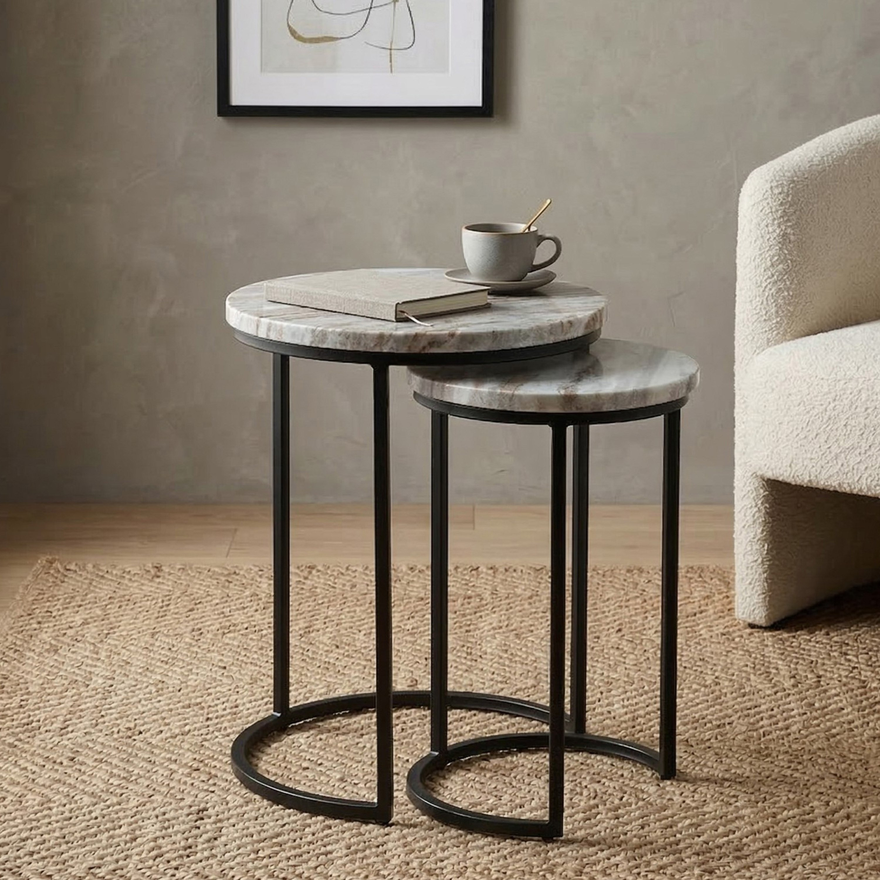 طقم طاولات متداخلة بسطح رخامي أصلي بورتيا من كافون - قطعتين-hbxfurniture-livingroom-nestingtables-image-1