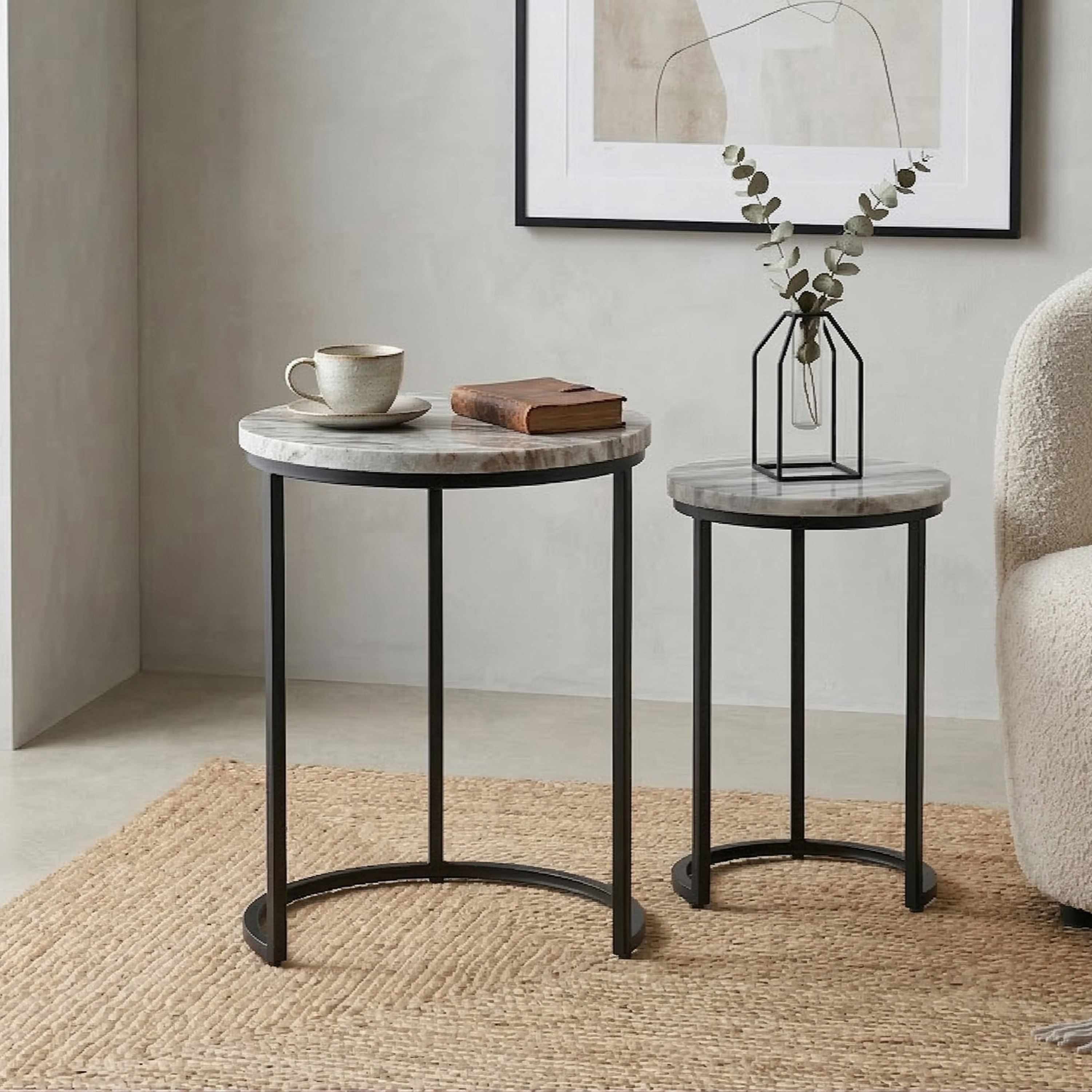 طقم طاولات متداخلة بسطح رخامي أصلي بورتيا من كافون - قطعتين-hbxfurniture-livingroom-nestingtables-image-2