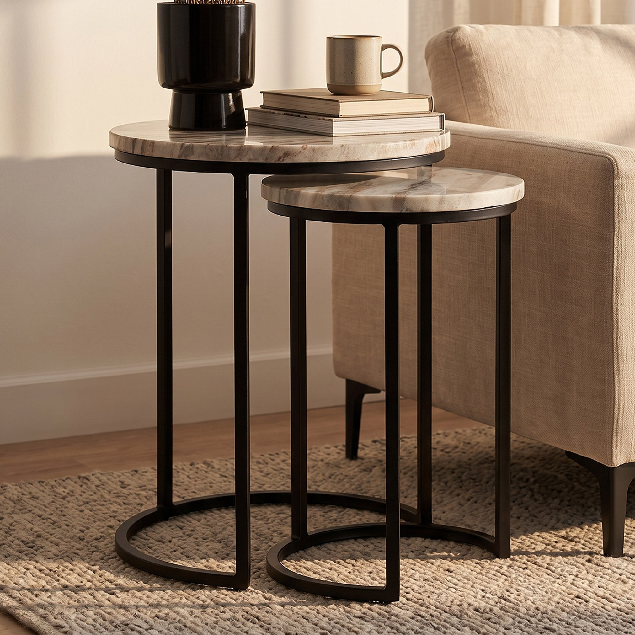 Cavon Portia Genuine Marble Top Nest of Tables - Set of 2-hbxfurniture-livingroom-nestingtables-image-1
