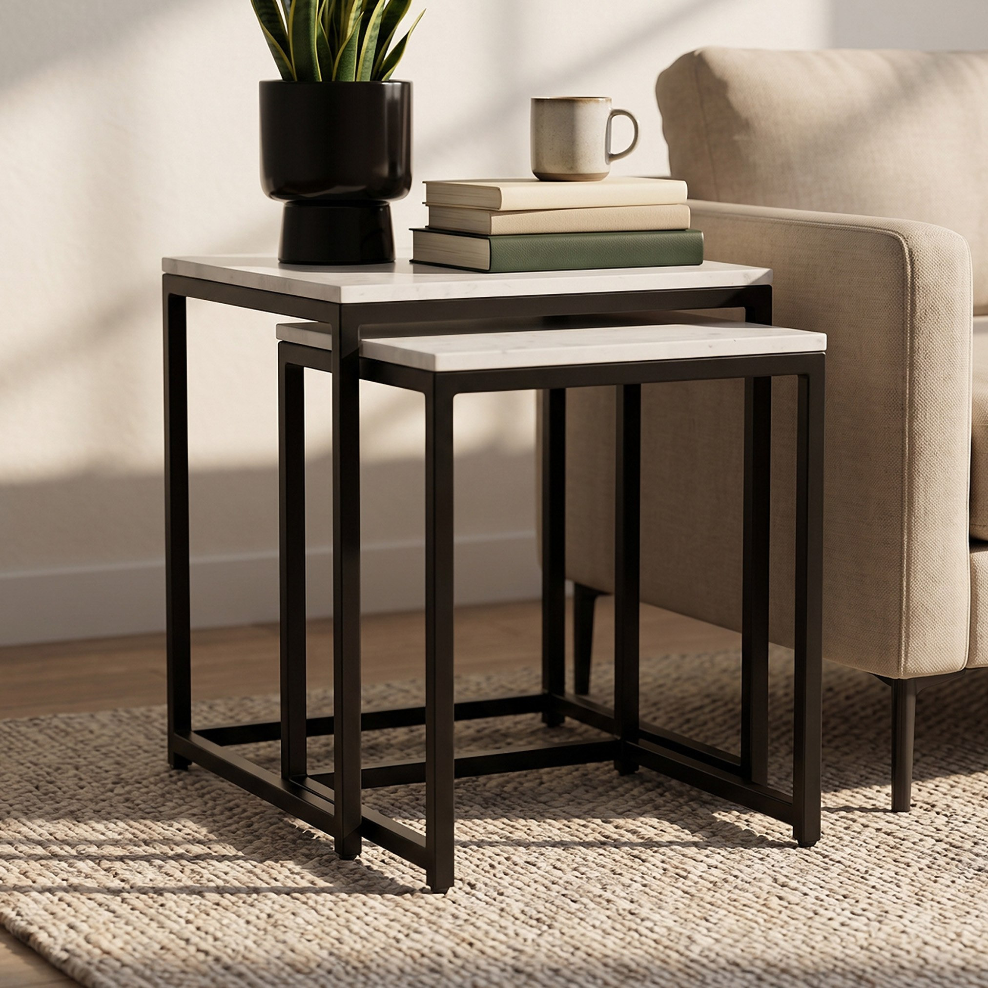 طاولات متداخلة بسطح رخام طبيعي من كافون فيستا - طقم من قطعتين-hbxfurniture-livingroom-nestingtables-image-1