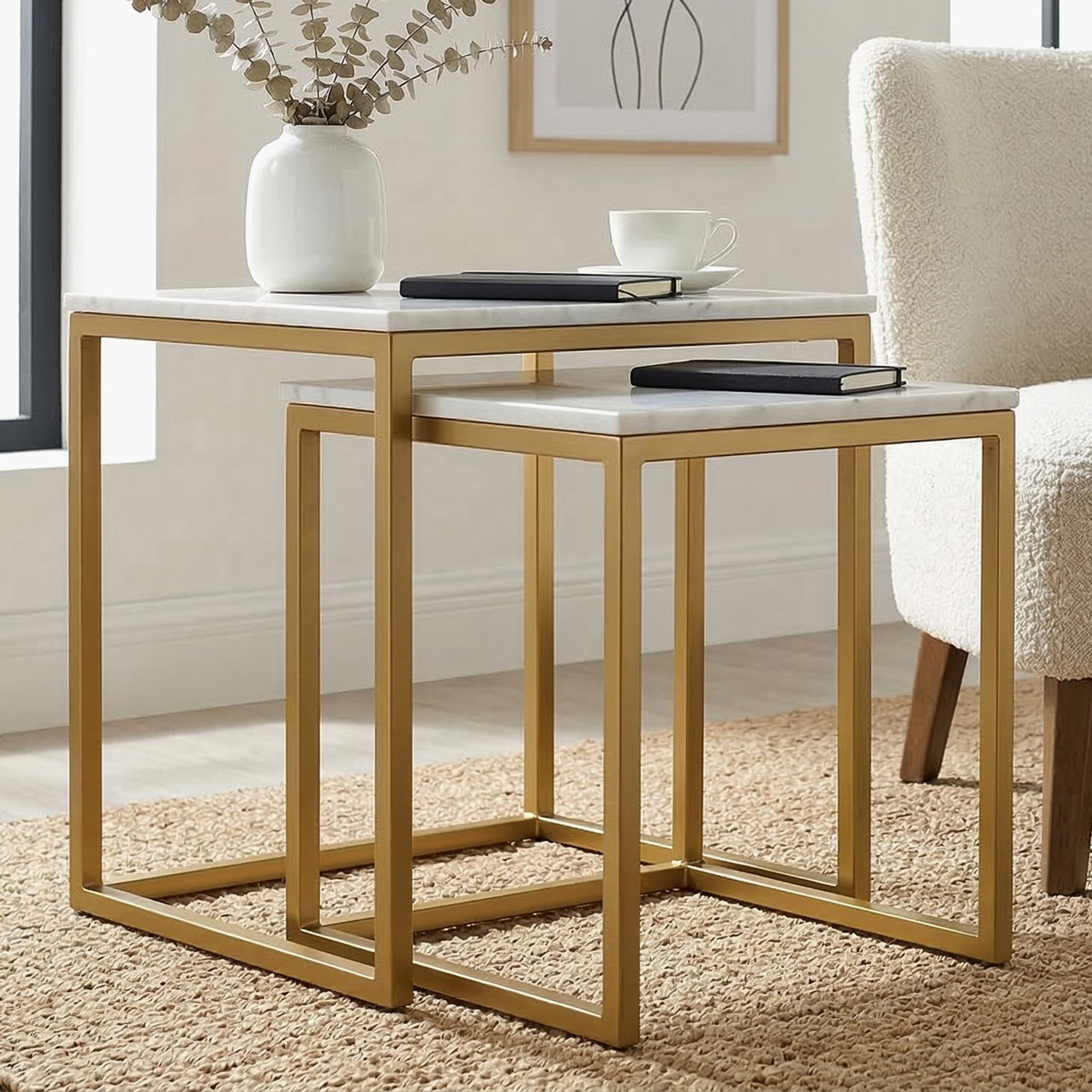 Cavon Vista Genuine Marble Top Nest of Tables - Set of 2-hbxfurniture-livingroom-nestingtables-image-2