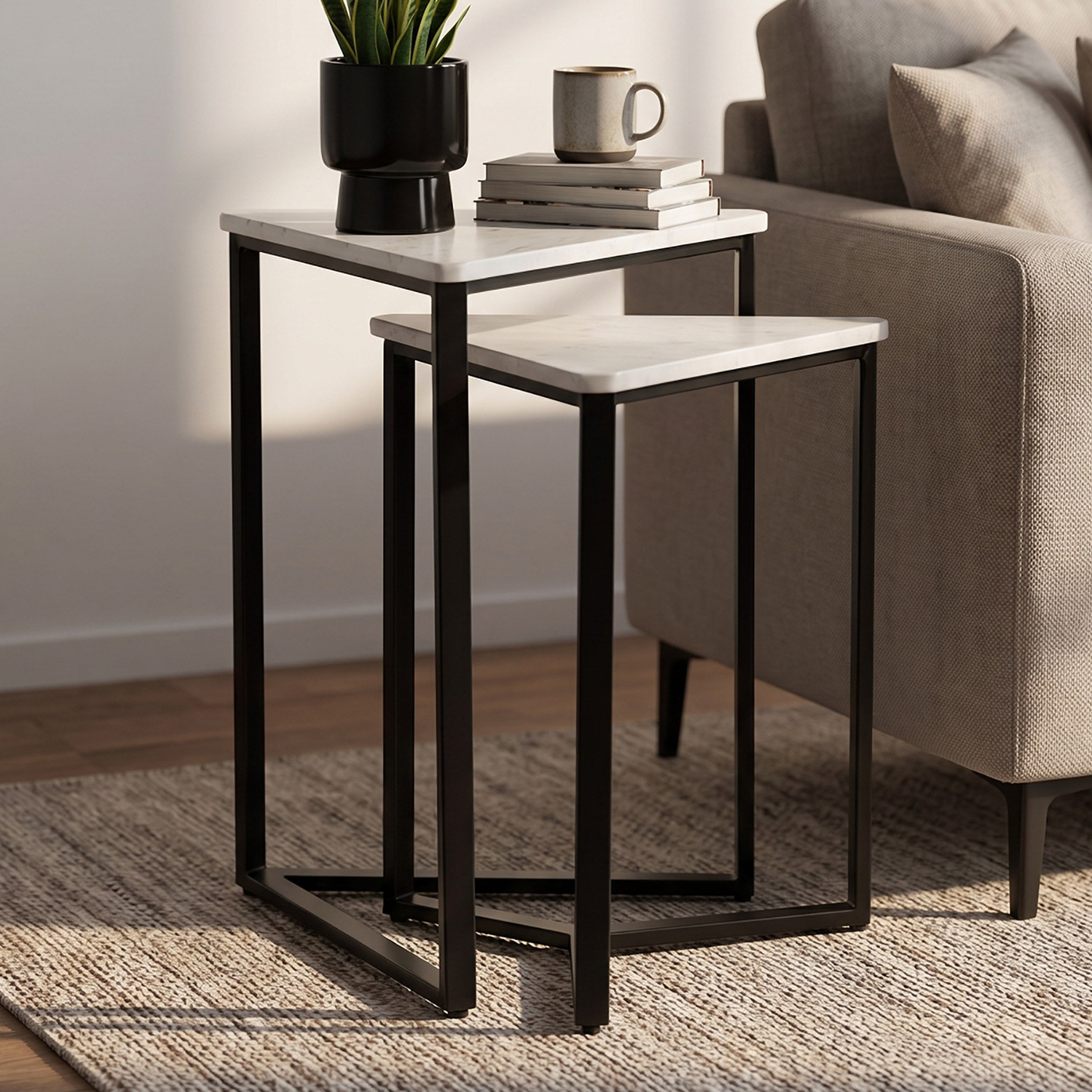 Cavon Trio Genuine Marble Top Nest of Tables - Set of 2-hbxfurniture-livingroom-nestingtables-image-1