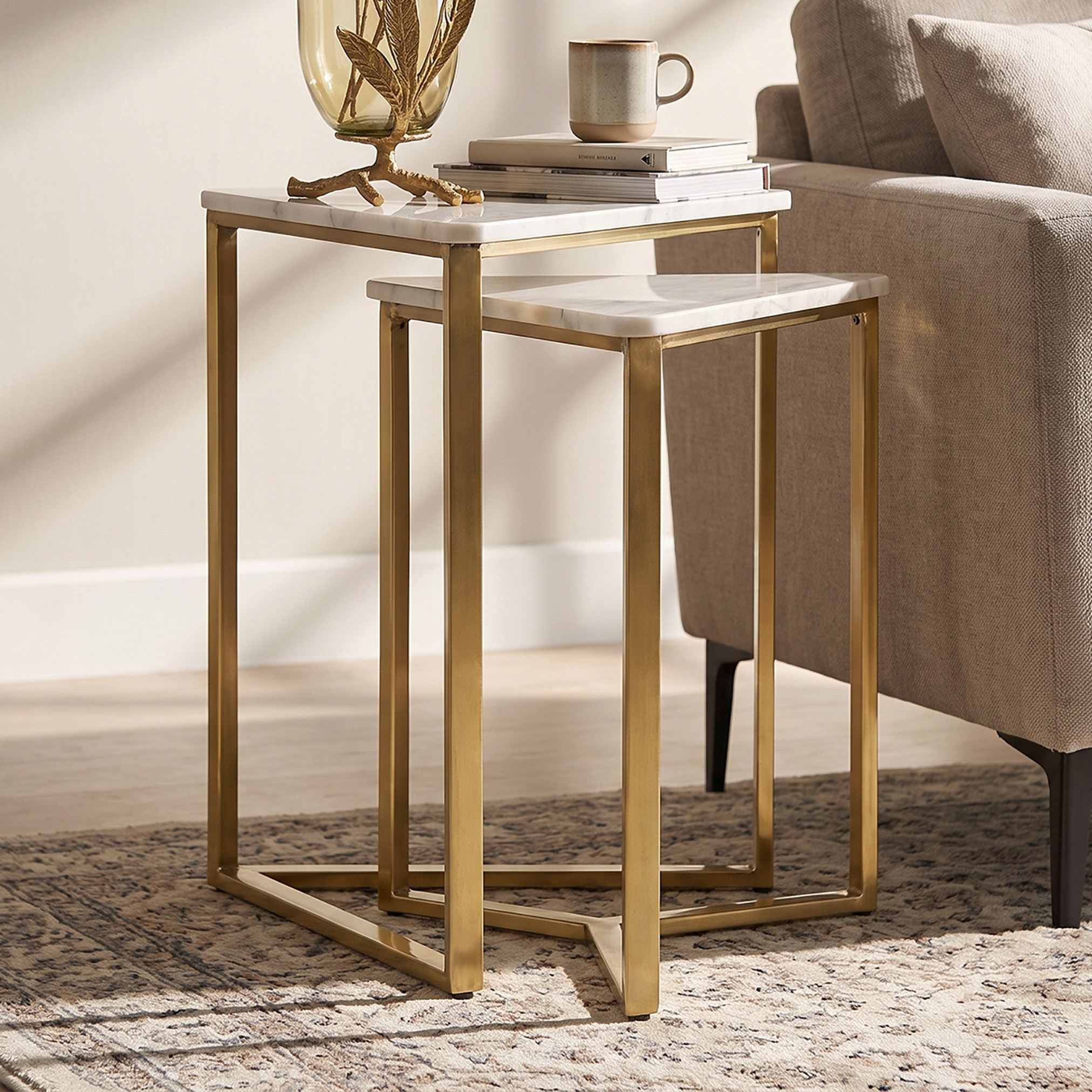 طقم طاولات متداخلة بسطح رخامي أصلي تريو من كافون - قطعتين-hbxfurniture-livingroom-nestingtables-image-1
