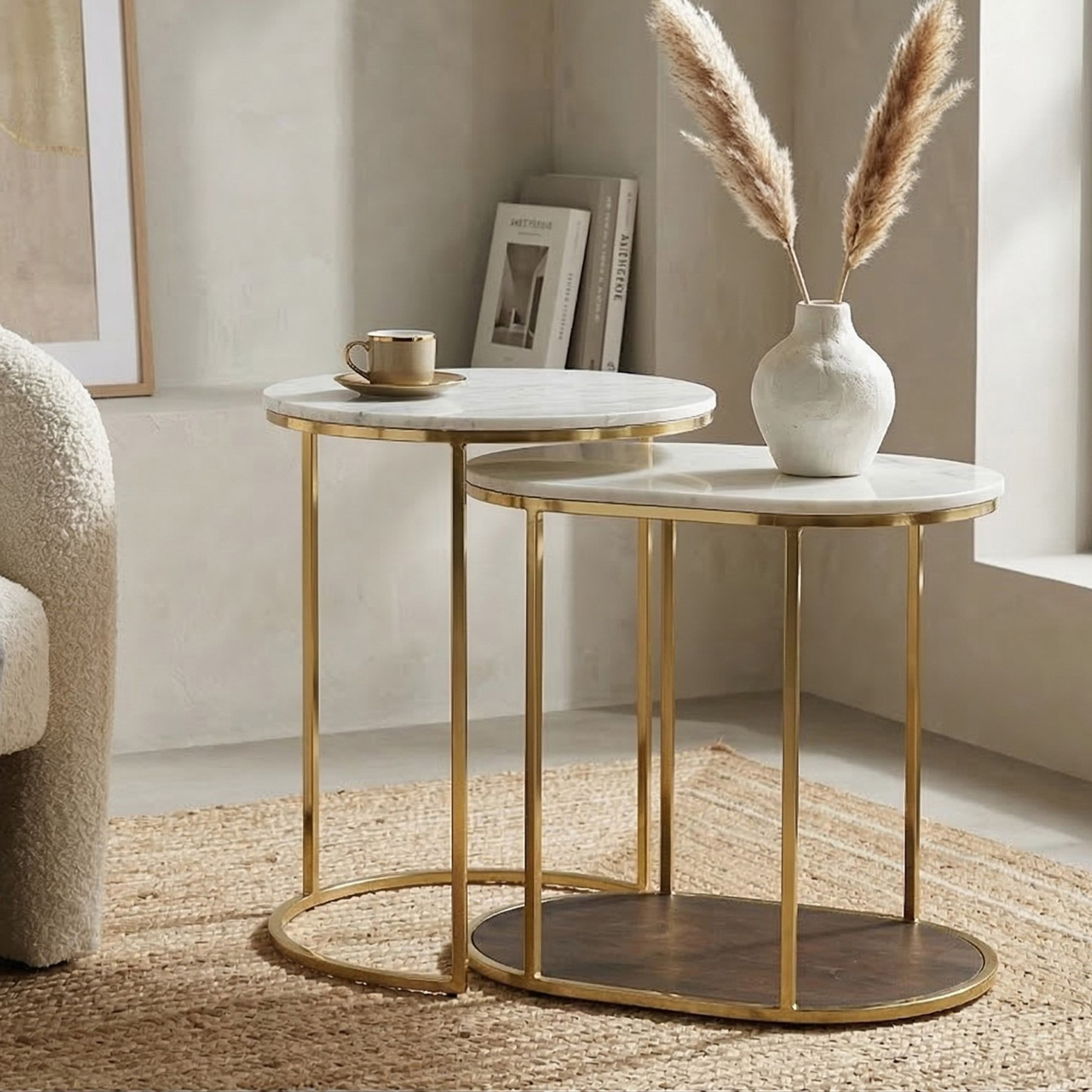 Cavon Evana Genuine Marble Top Nest of Tables - Set of 2-hbxfurniture-livingroom-nestingtables-image-1