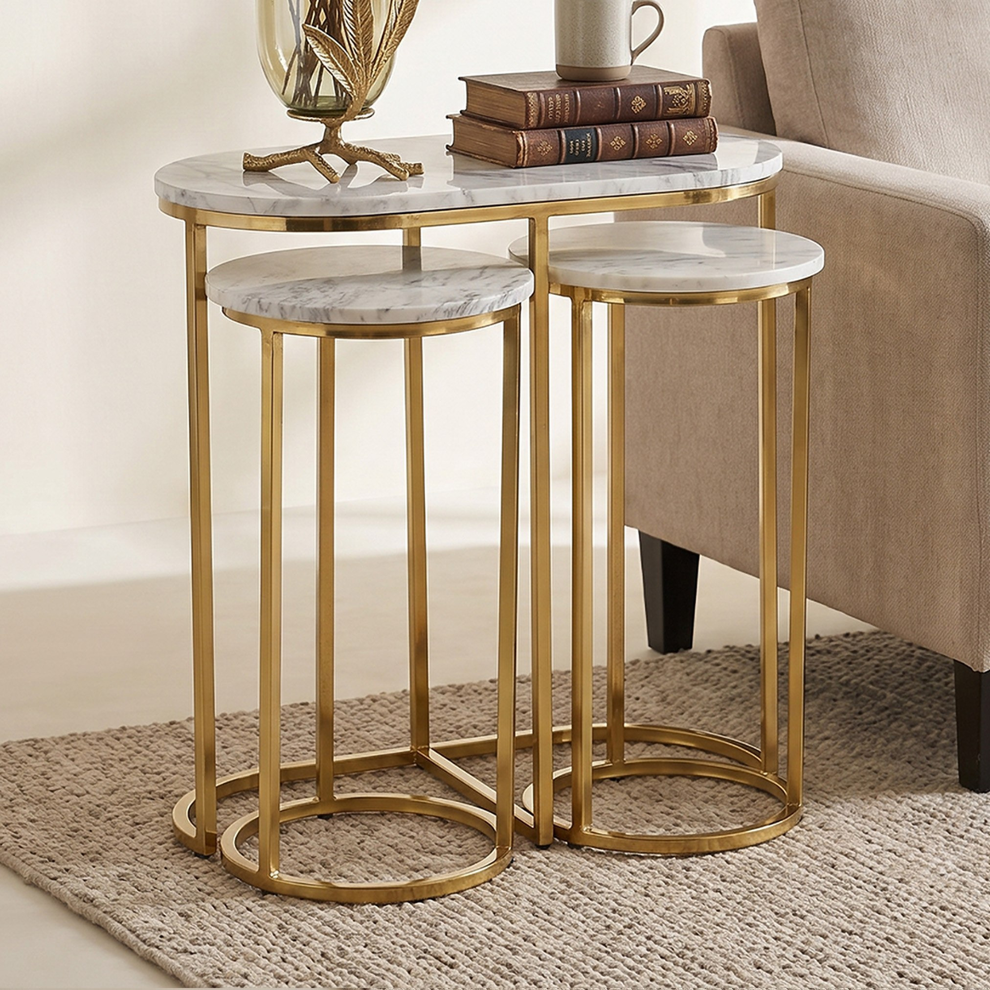 Cavon Kells Genuine Marble Top Nest of Tables - Set of 3-hbxfurniture-livingroom-nestingtables-image-1