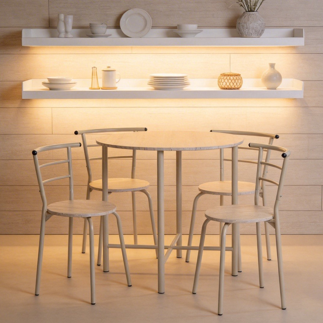 Movo Nina 4-Seater Round Travertine Dining Set-hbxdiningroom-diningtablesandsets-diningsets-fourseater-image-1