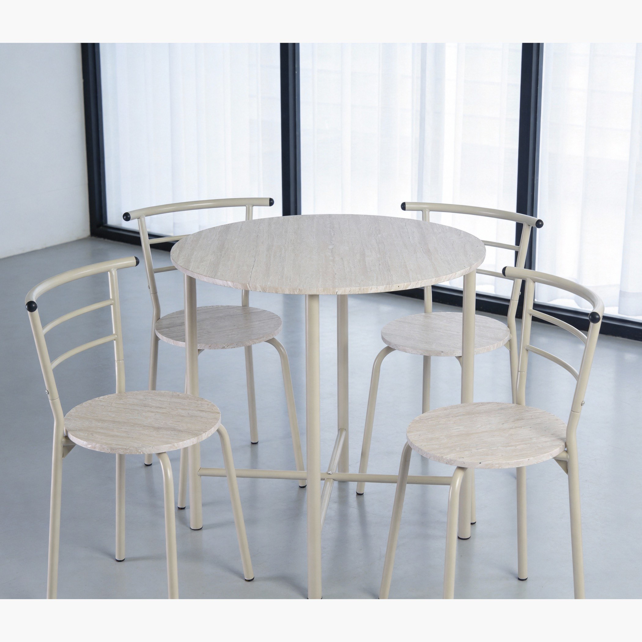 Movo Nina 4-Seater Round Travertine Dining Set-hbxdiningroom-diningtablesandsets-diningsets-fourseater-image-5