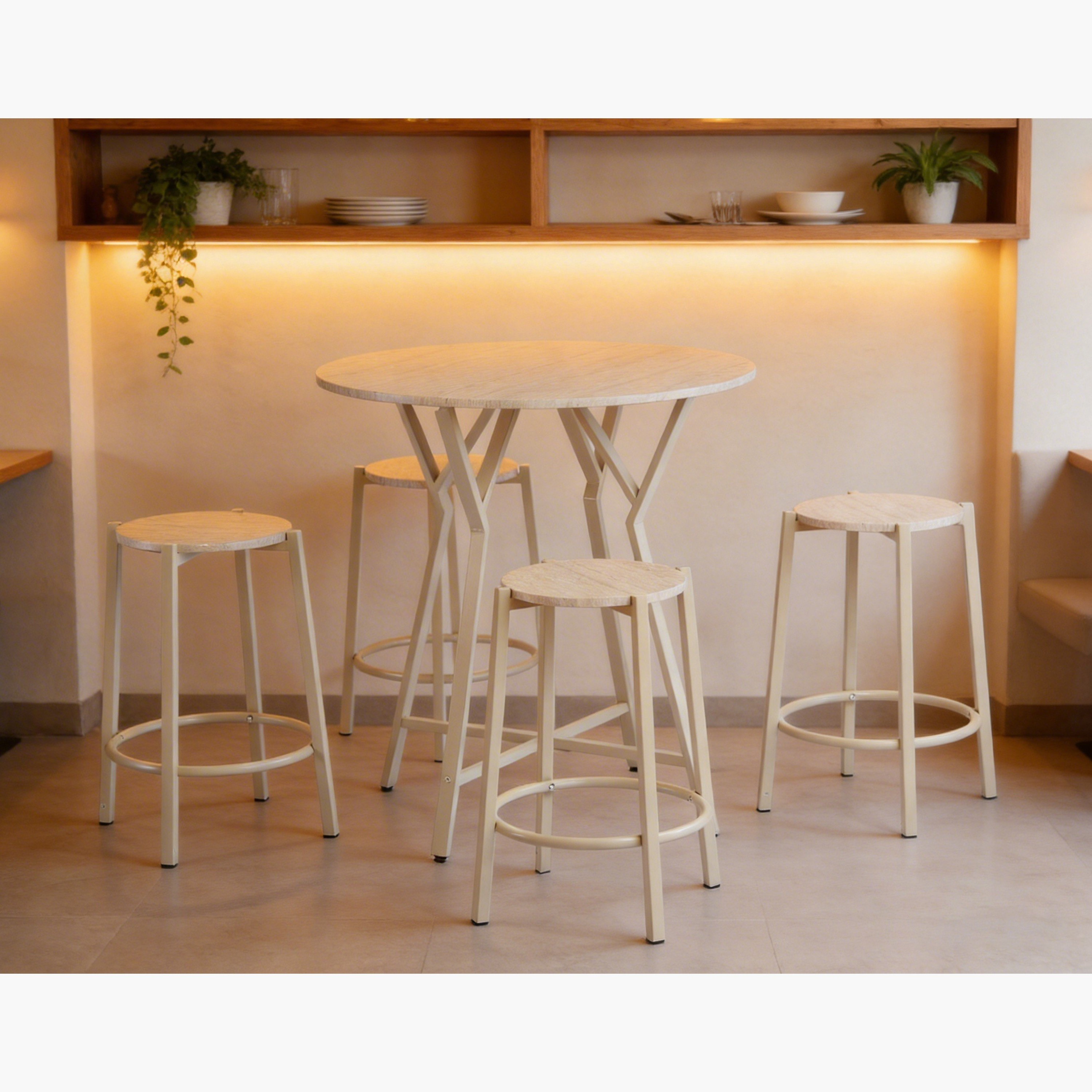 Movo Elga 4-Seater Round Travertine Dining Set-hbxdiningroom-diningtablesandsets-diningsets-fourseater-image-1