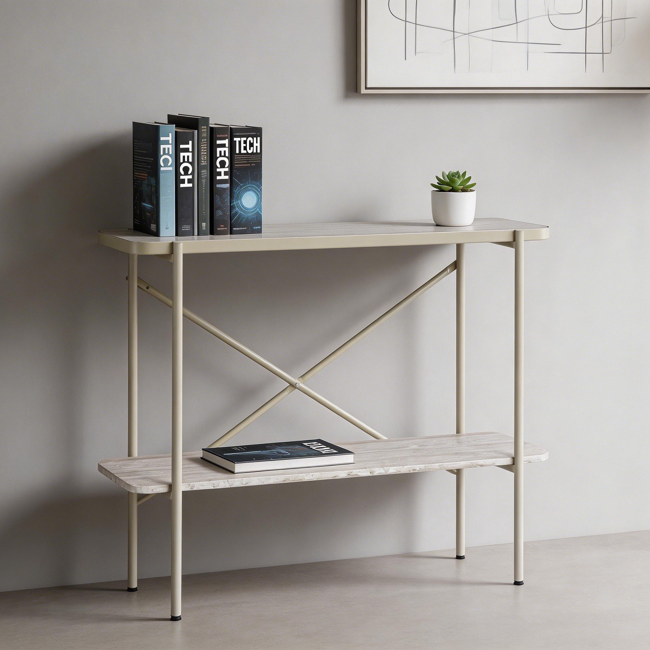 Movo-Shelly 2-Tier Bookshelf with Metal Frame-hbxfurniture-office-bookcases-image-1