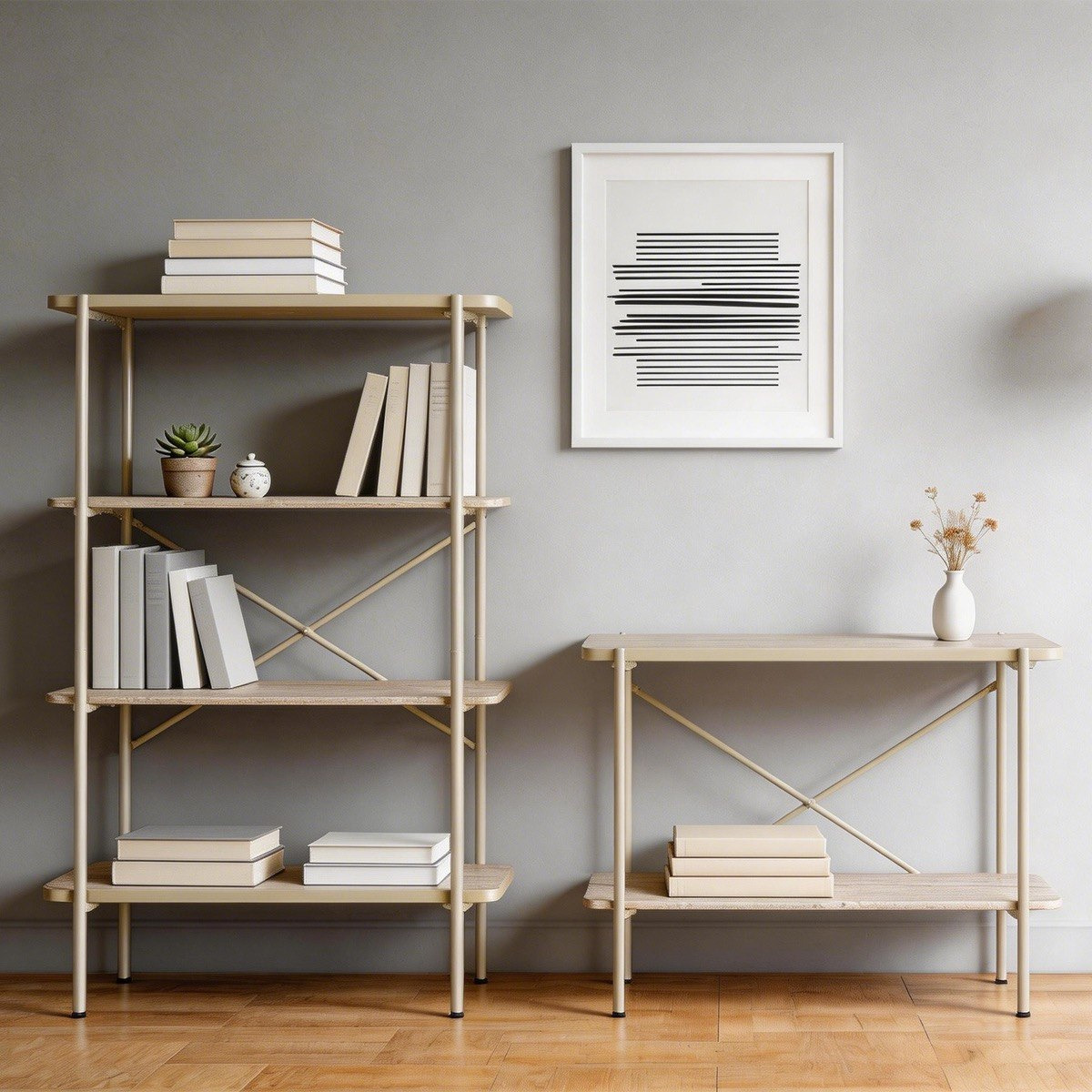Movo-Shelly 2-Tier Bookshelf with Metal Frame-hbxfurniture-office-bookcases-image-4