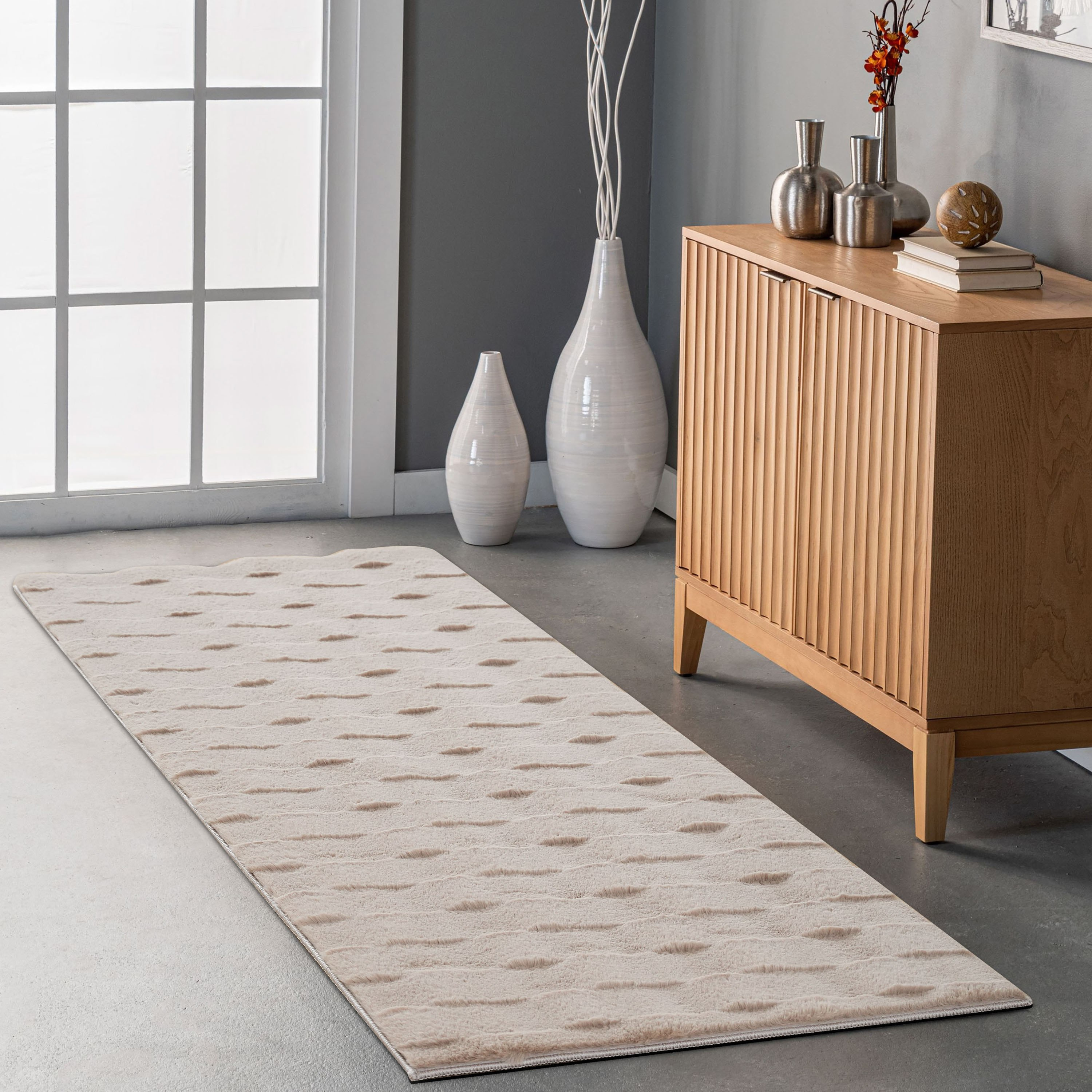 Zara Soro Jacquard Rabbit Fur Rug - 60x150 cm-hbxdecorandfurnishings-floorcoverings-rugs-image-1
